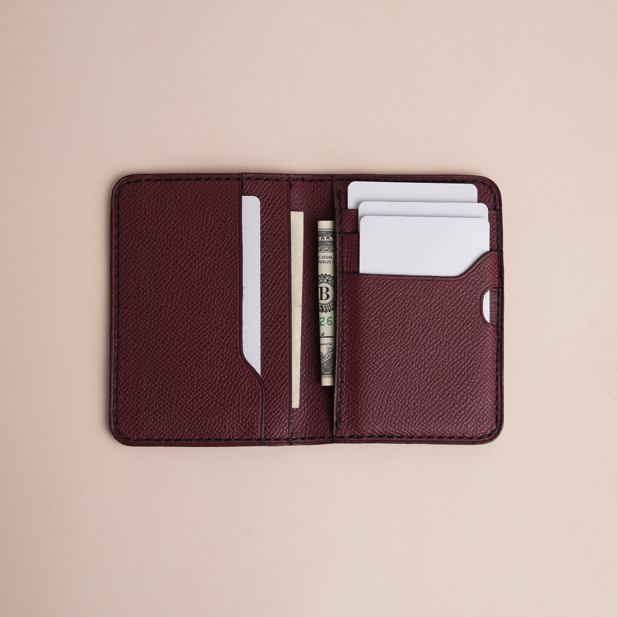 Minimalist Red Epsom Leather Dualfold Wallet