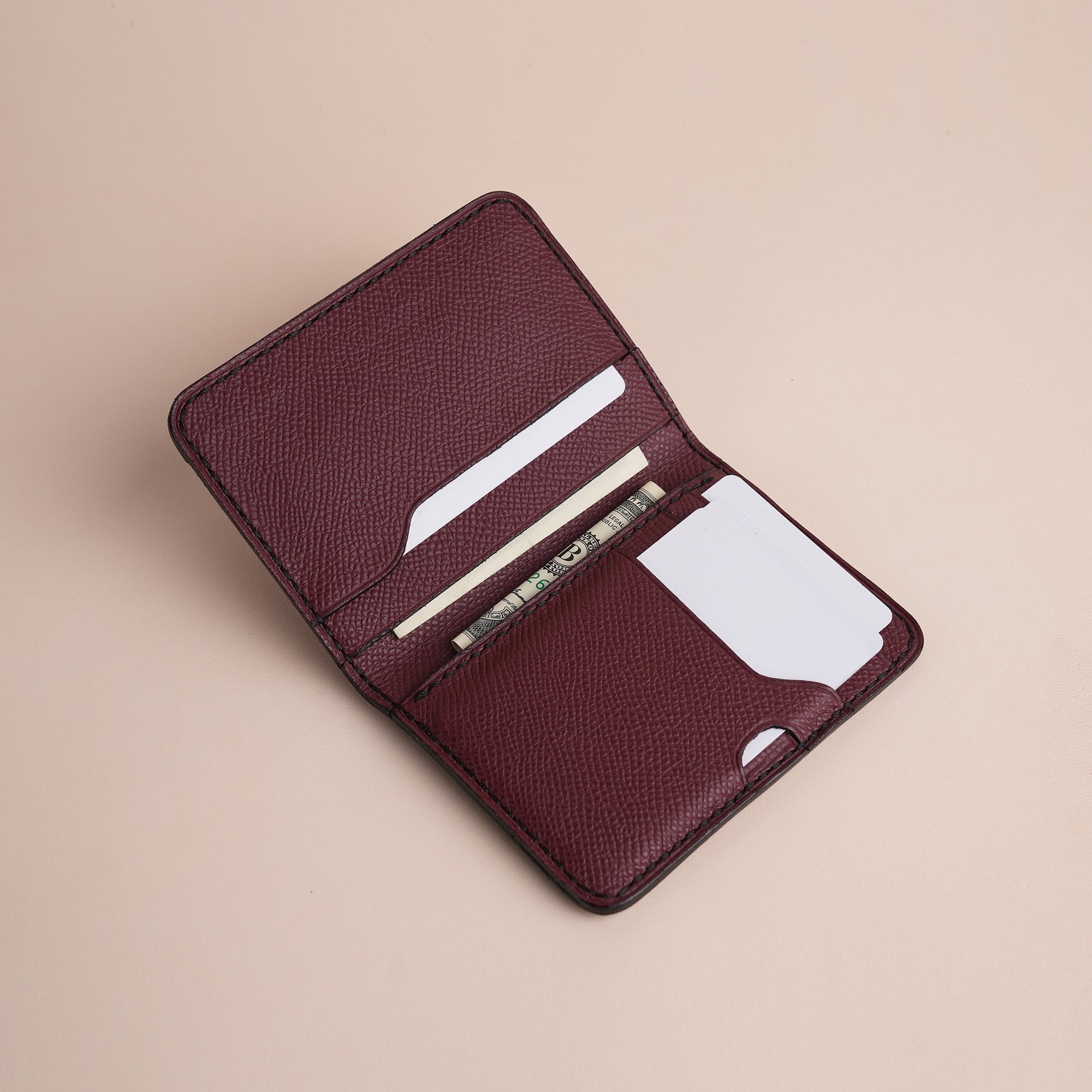 Minimalist Red Epsom Leather Dualfold Wallet