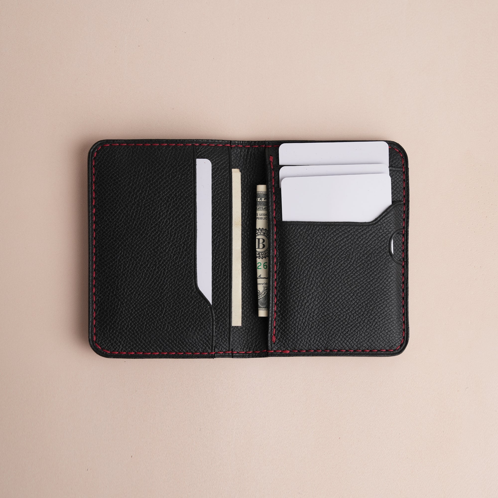 Minimalist Black Epsom Leather Dualfold Wallet