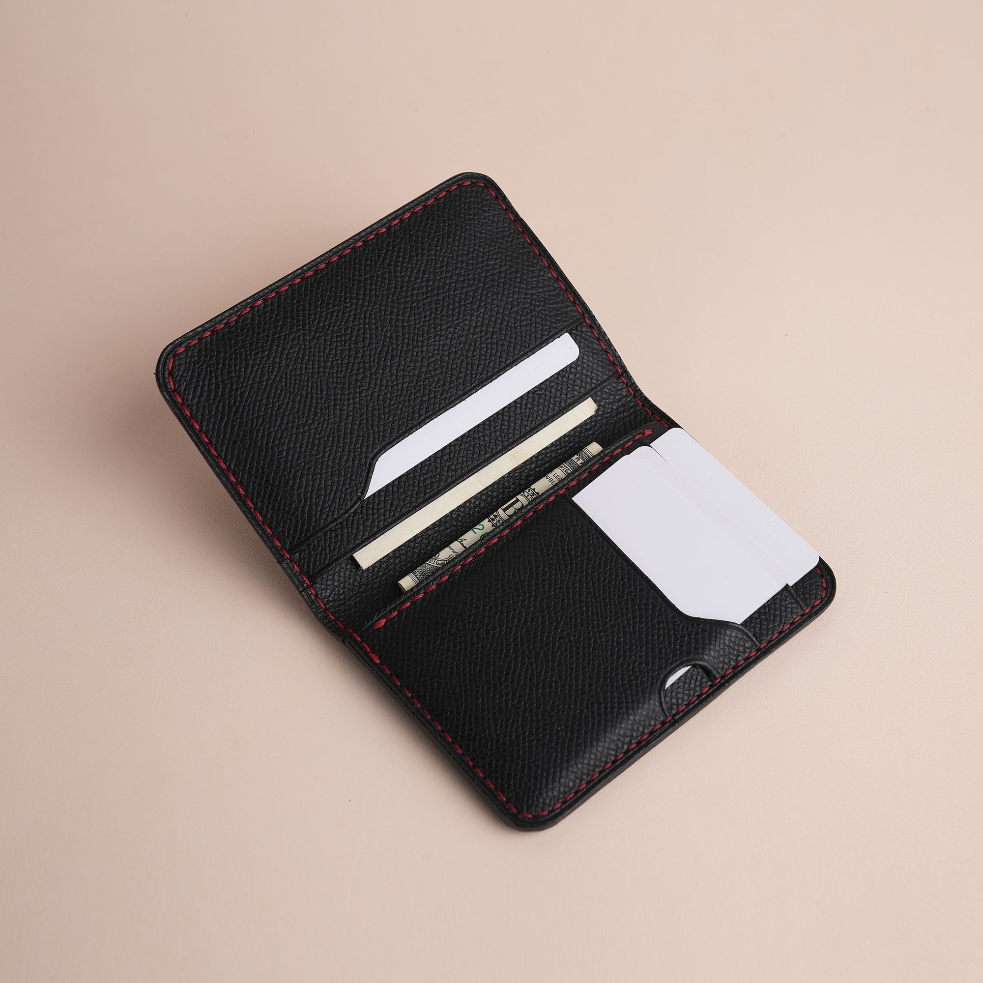 Minimalist Black Epsom Leather Dualfold Wallet