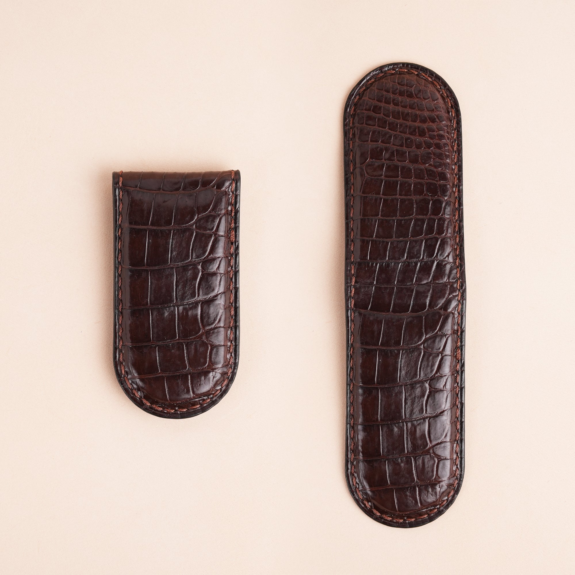 Dark Brown Alligator Leather Money Clip