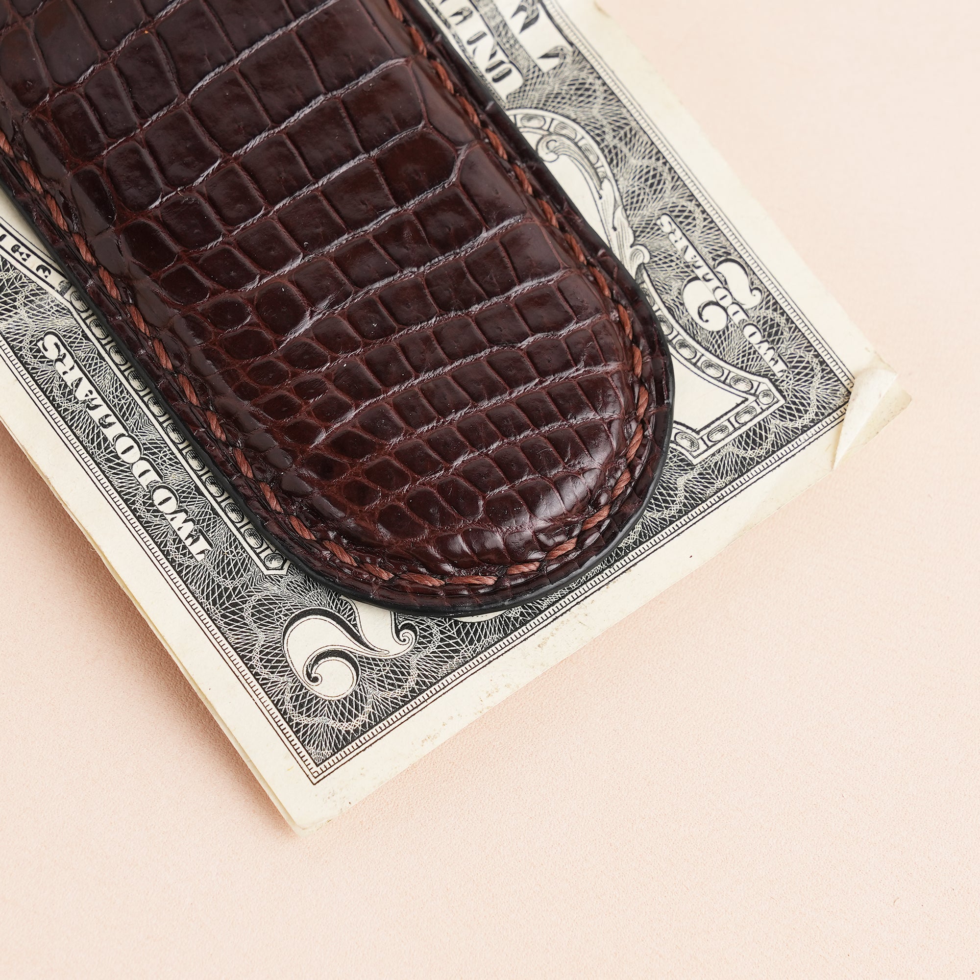 Dark Brown Alligator Leather Money Clip