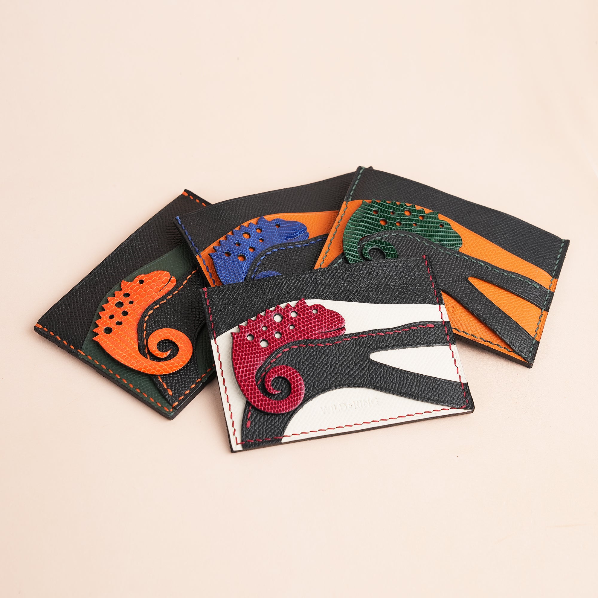 Minimalist Epsom Leather Card Holder - Gecko Lizard