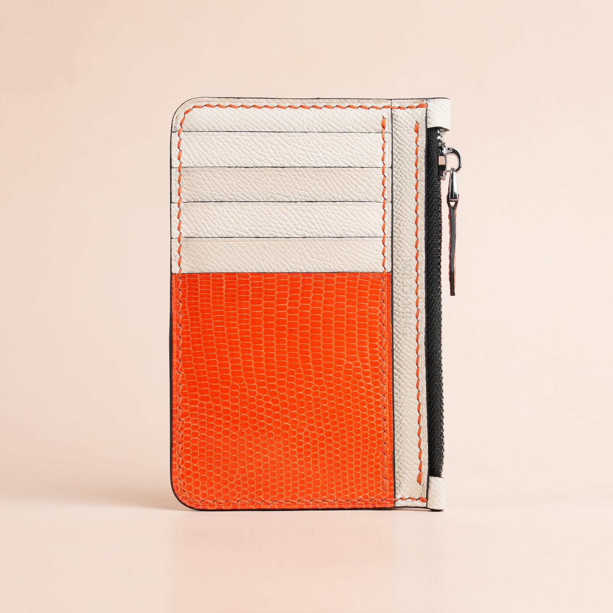 White Epsom mix Orange Lizard Leather Zipper Wallet - Extra