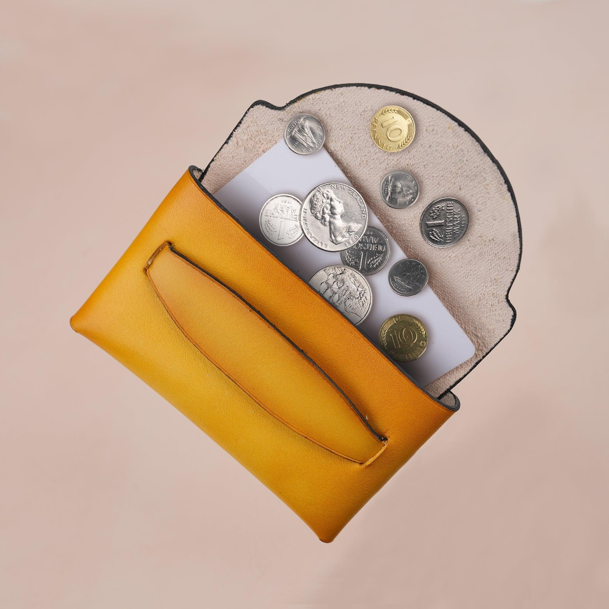 Patina Yellow Leather Card Coin Purse Small - WildandKing