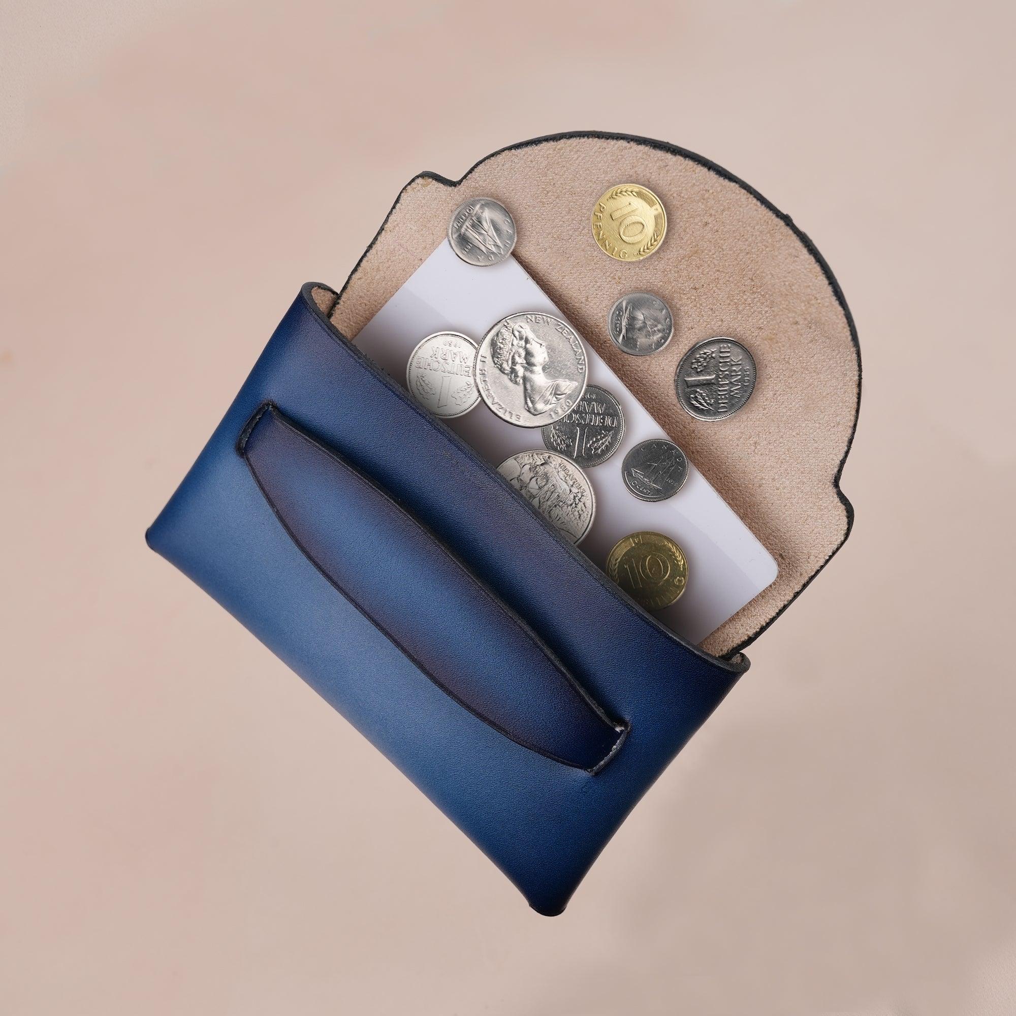 Patina Navy Leather Card Coin Purse Small - WildandKing