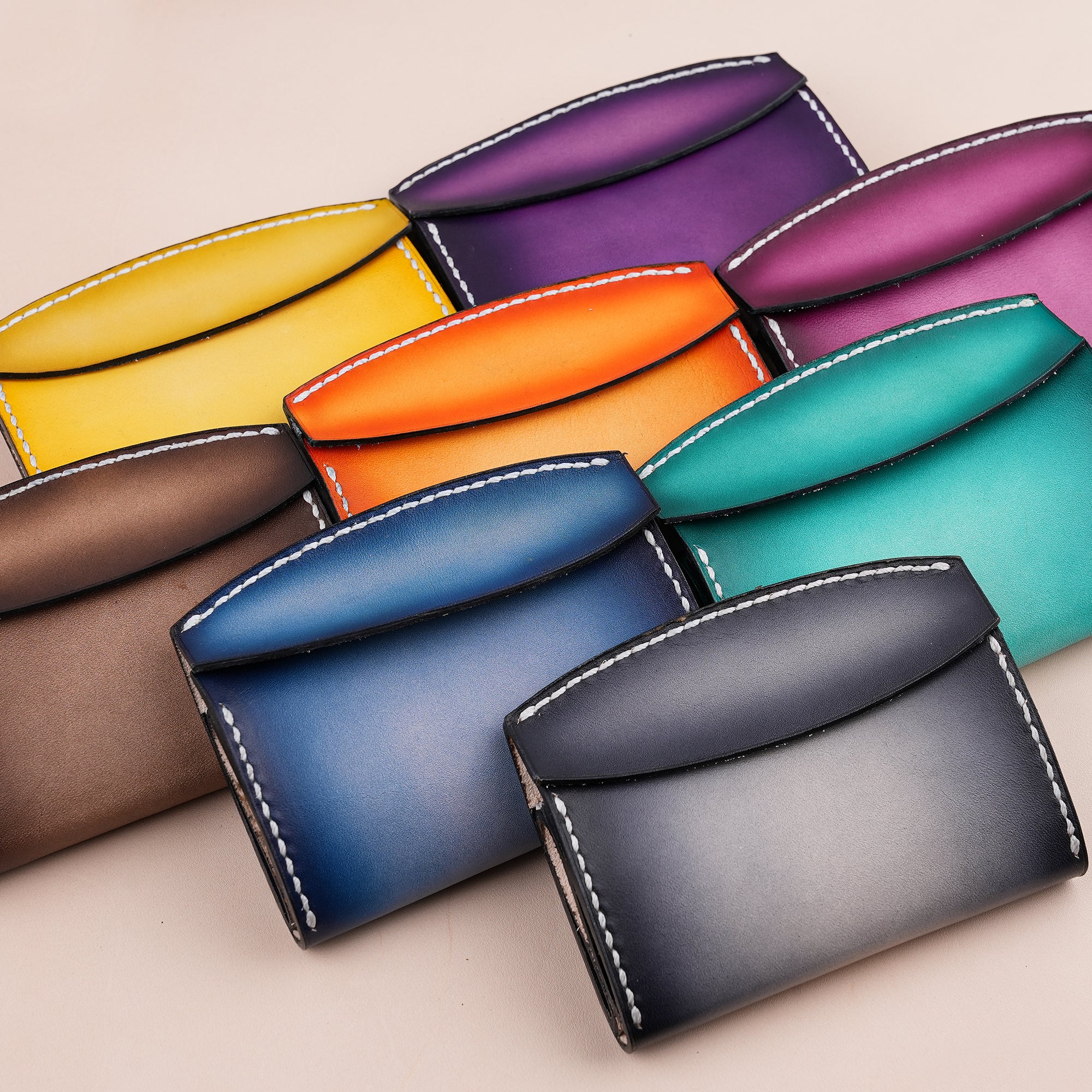 Purple Leather Card Pouch - Patina Finish