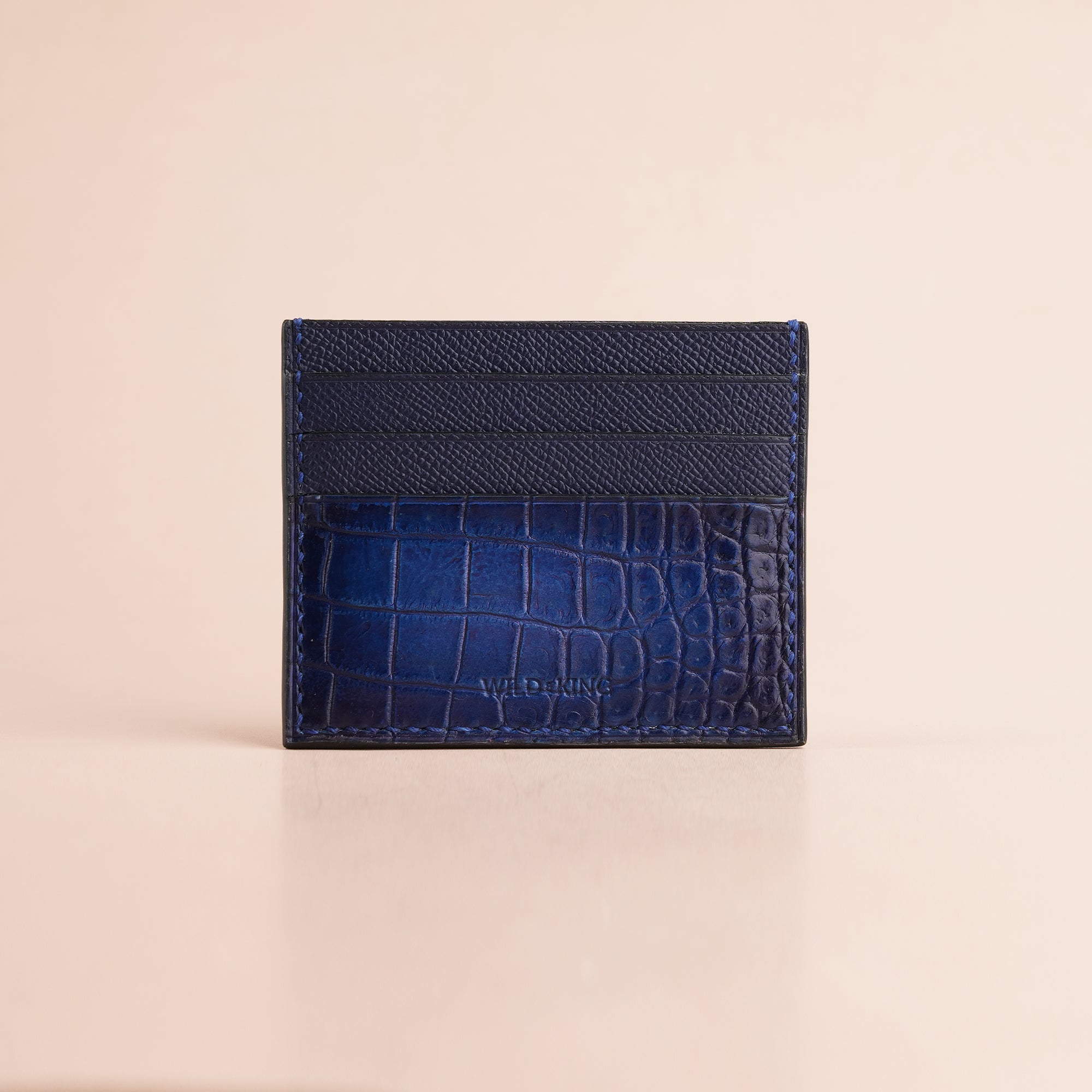 Royal Blue Alligator Leather Card Holder - Patina Finish
