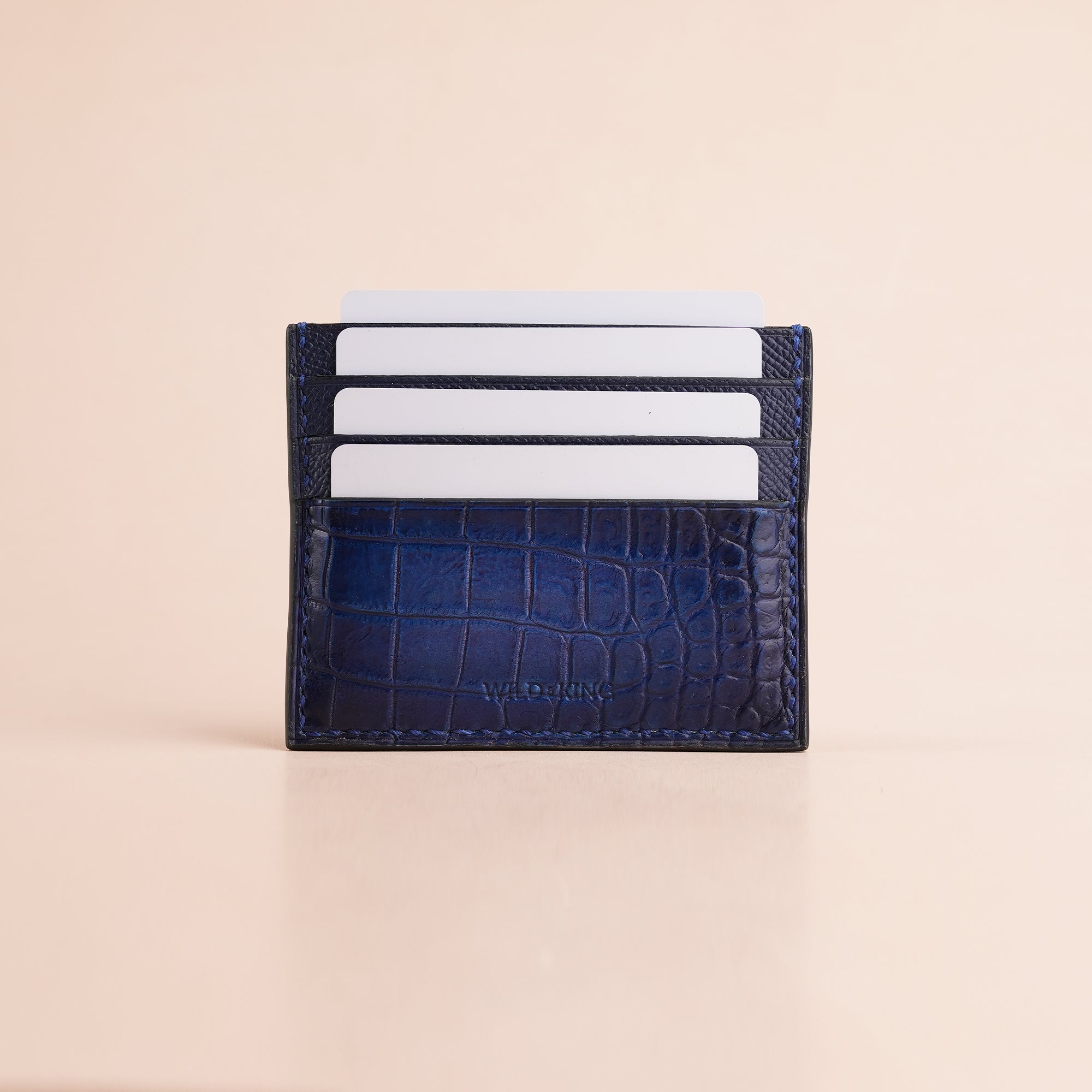 Royal Blue Alligator Leather Card Holder - Patina Finish
