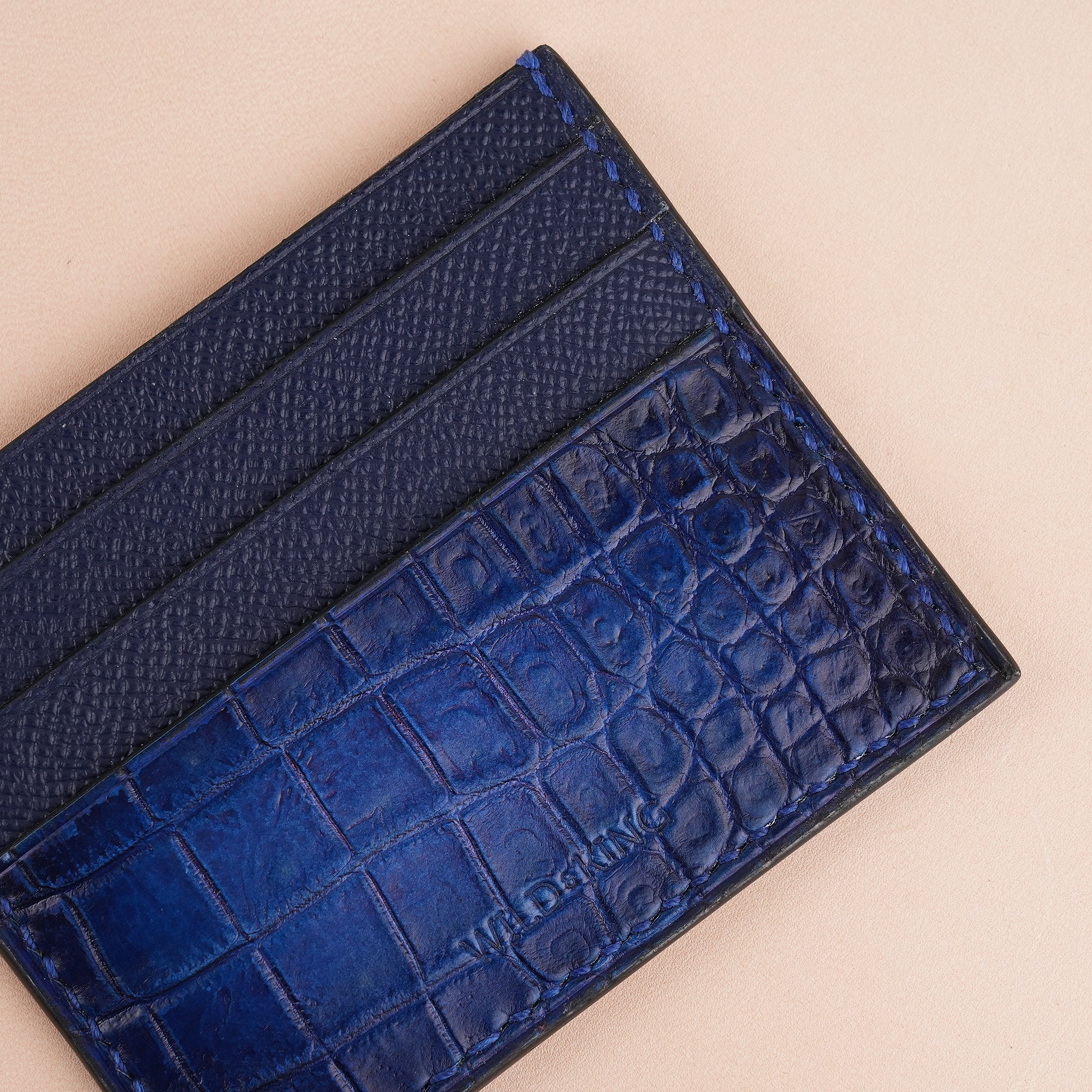 Royal Blue Alligator Leather Card Holder - Patina Finish