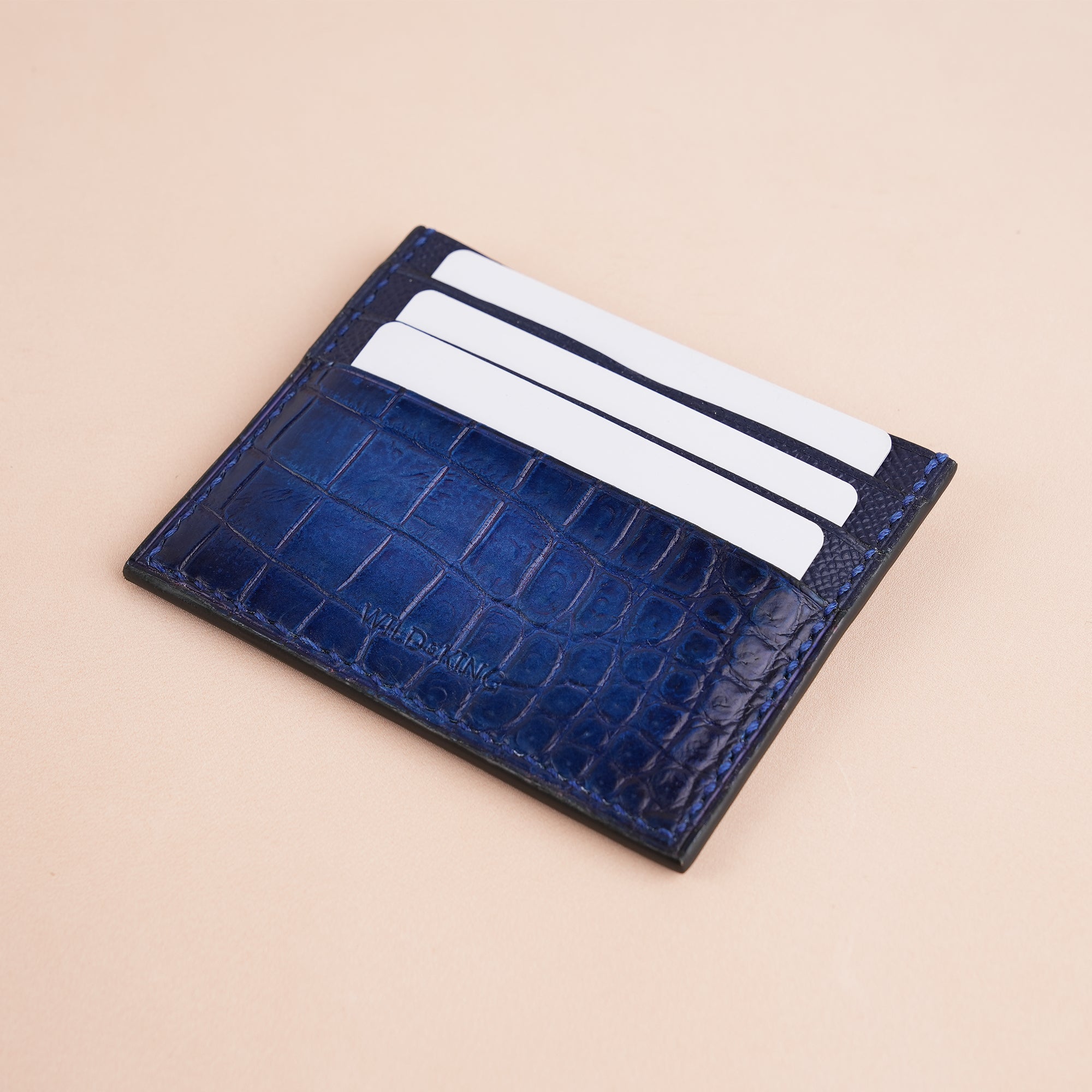 Royal Blue Alligator Leather Card Holder - Patina Finish