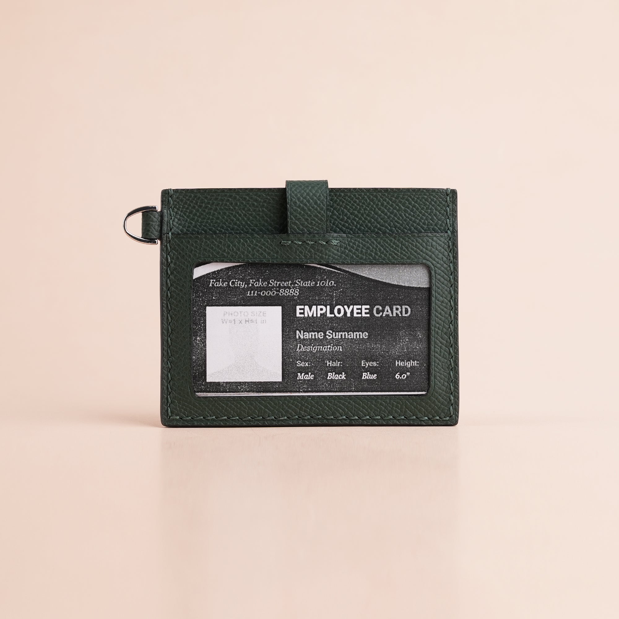 Green Alligator Leather ID Card Holder With Stud Button - Patina Finish