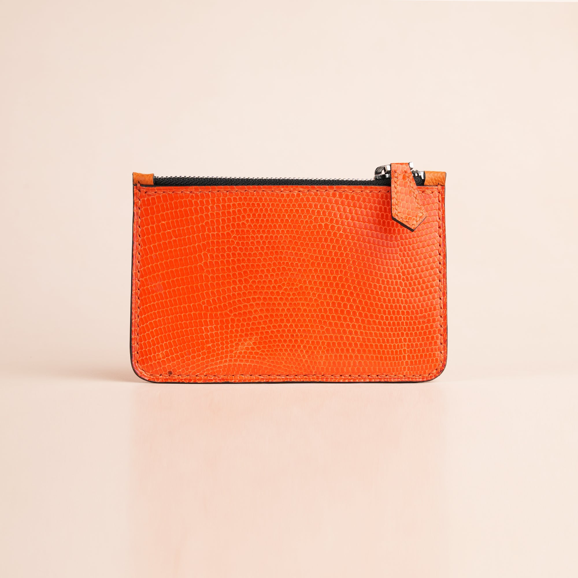 White Epsom mix Orange Lizard Leather Zipper Wallet - Extra