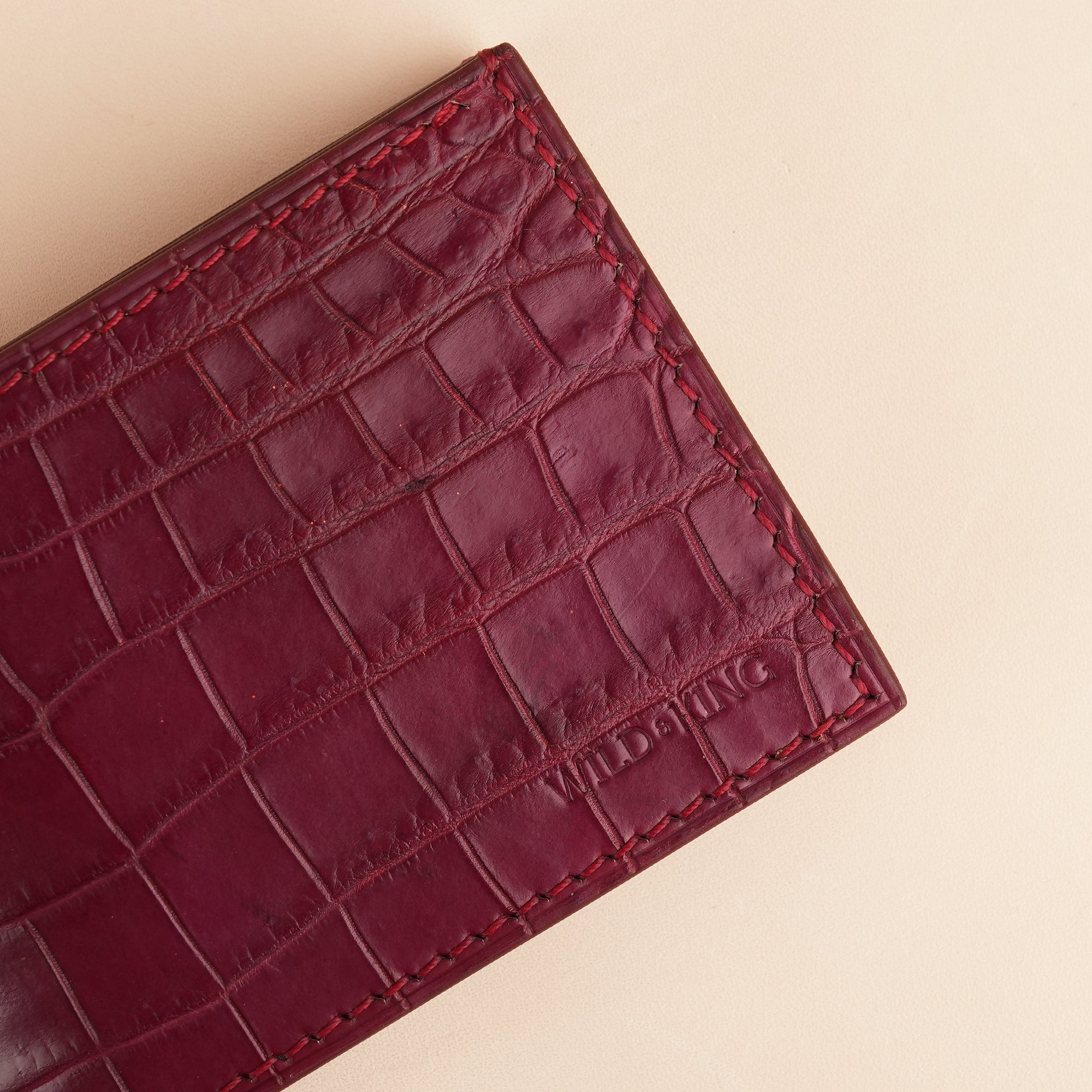 Burgundy Crocodile Leather Bifold Wallet