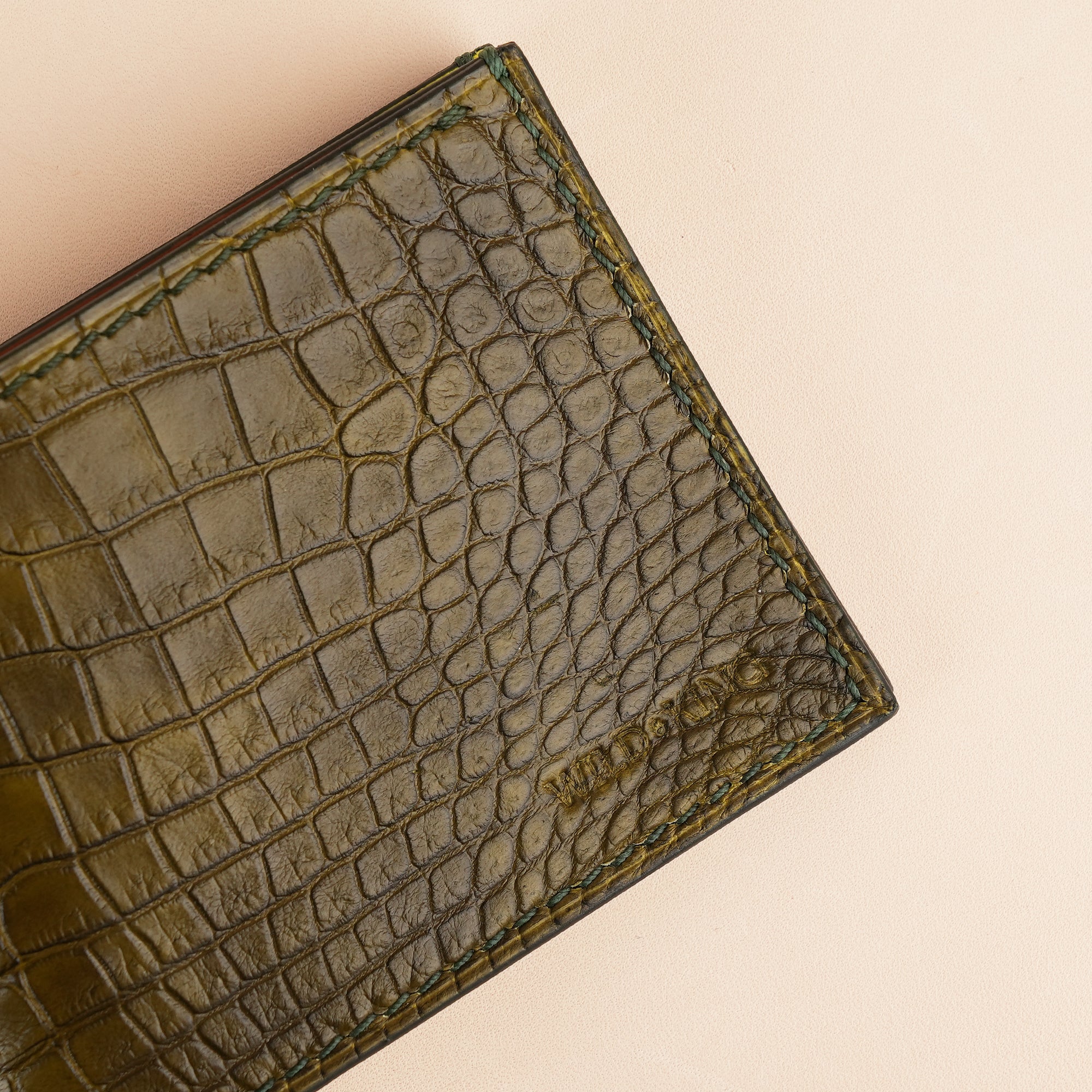 Olive Crocodile Leather Bifold Wallet