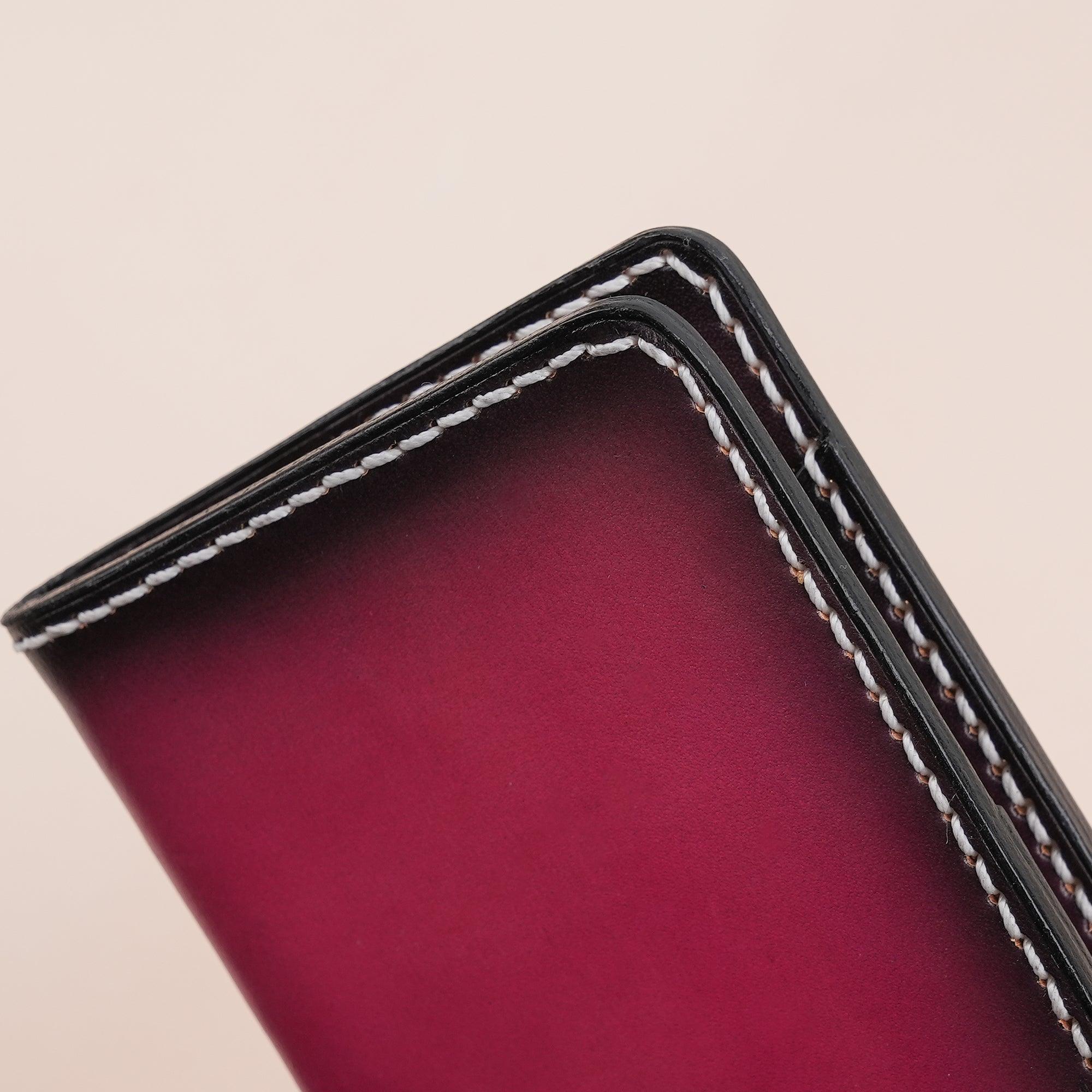 Patina Dark Pink Leather Bifold Card Wallet Minimalist - WildandKing