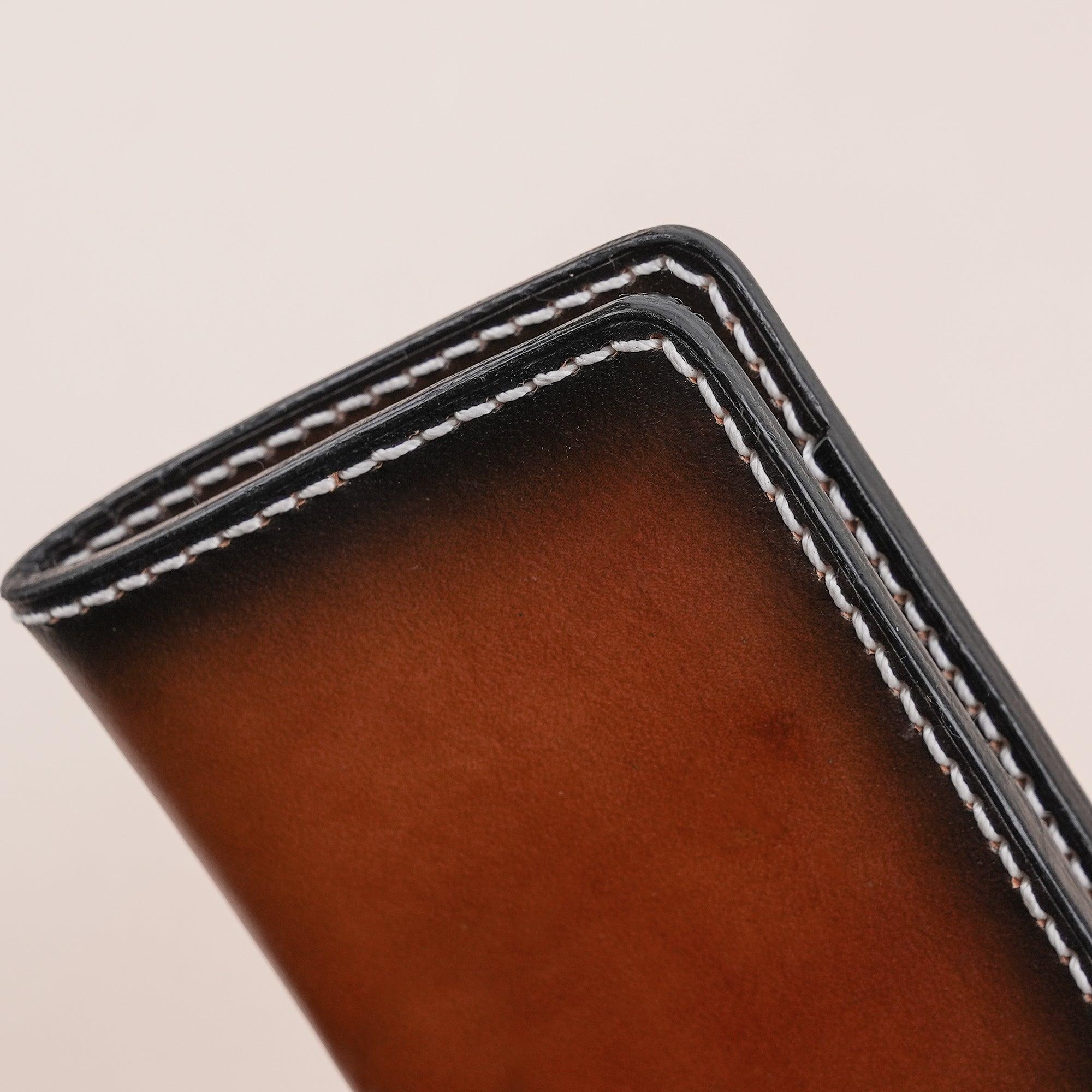 Patina Cognac Leather Bifold Card Wallet Minimalist - WildandKing