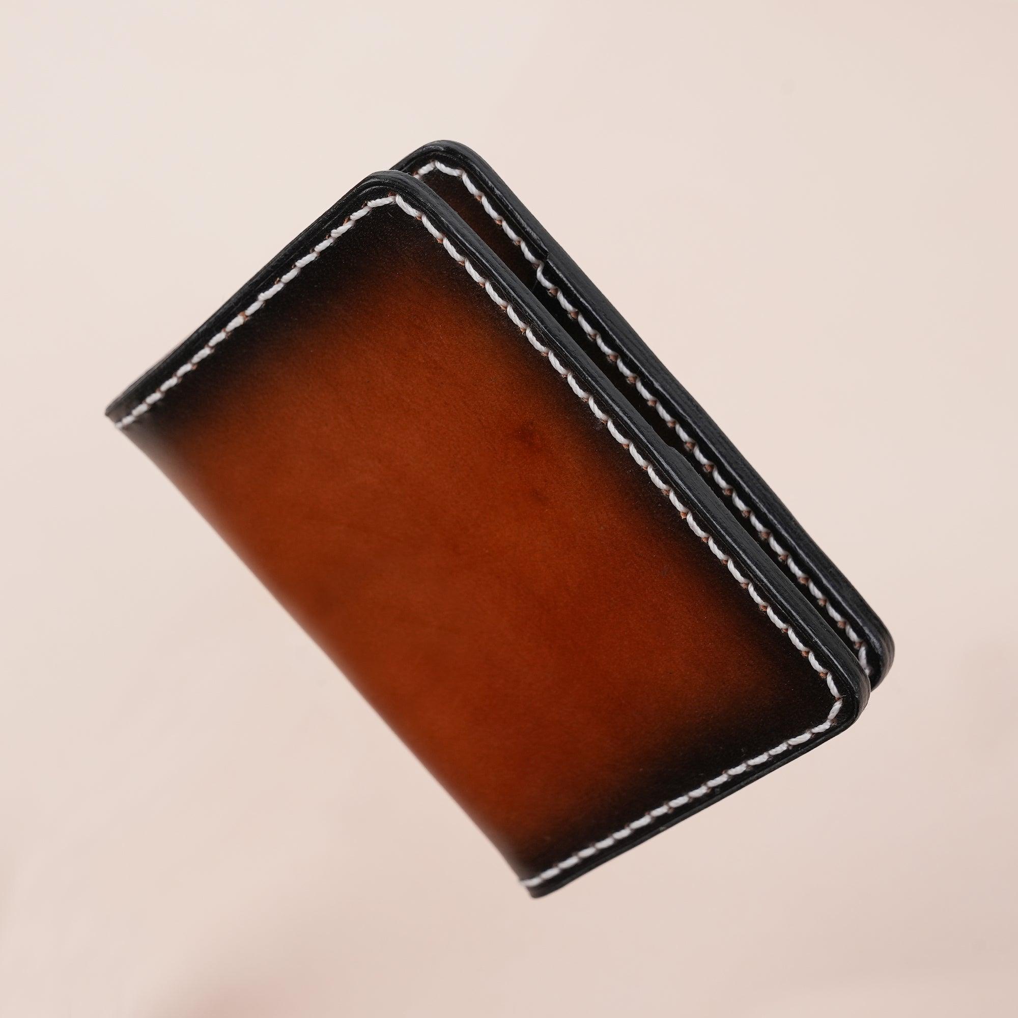 Patina Cognac Leather Bifold Card Wallet Minimalist - WildandKing