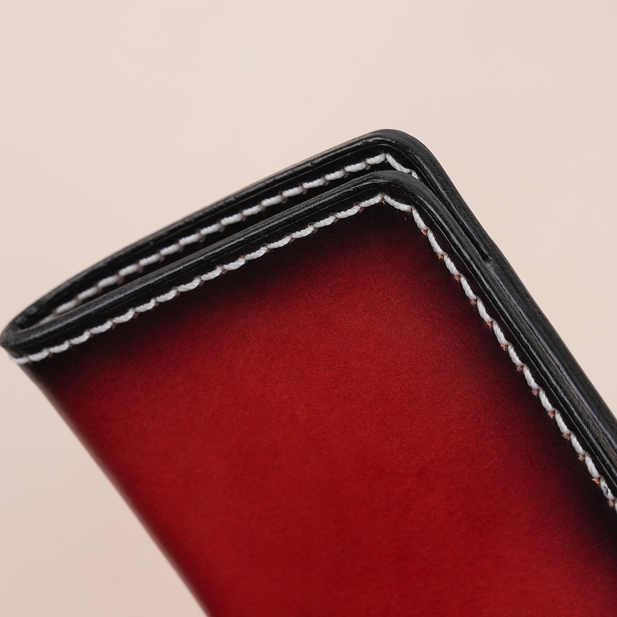 Patina Red Leather Bifold Card Wallet Minimalist - WildandKing