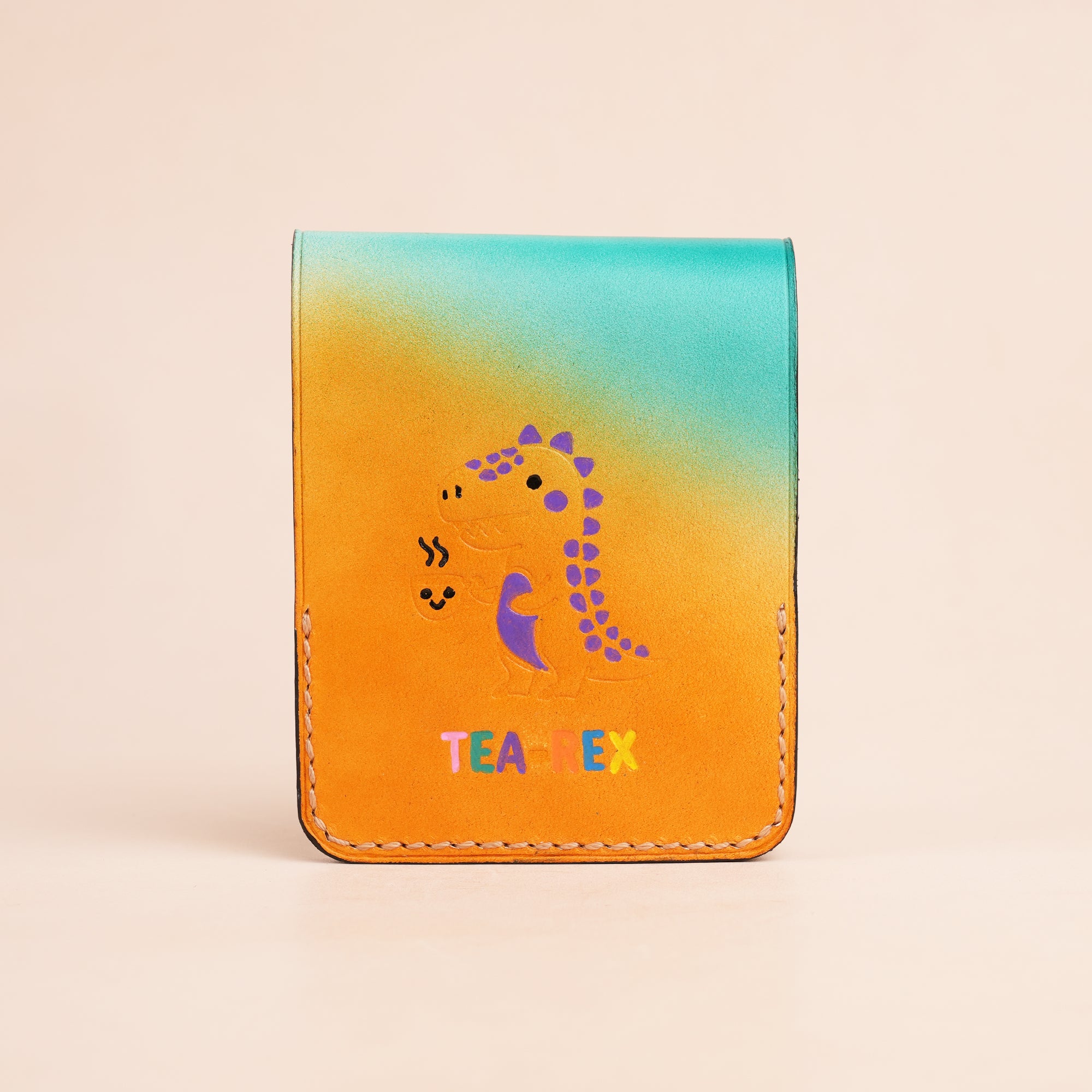 Mint Green Leather Snap Wallet Tea-Rex Design - Patina Finish