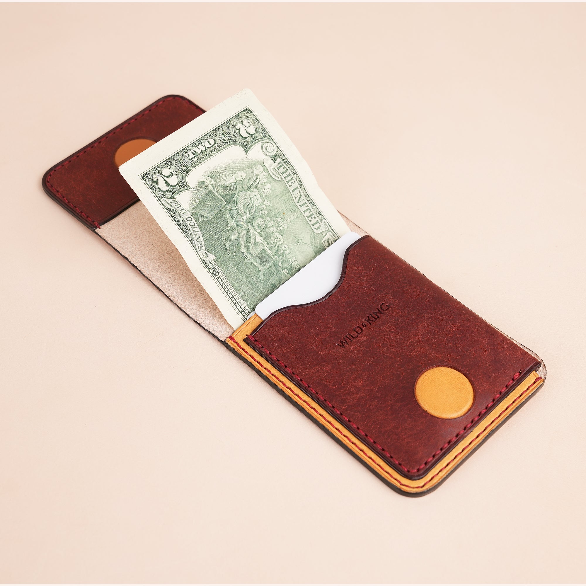Orange Leather Snap Wallet Tea-Rex Design - Patina Finish