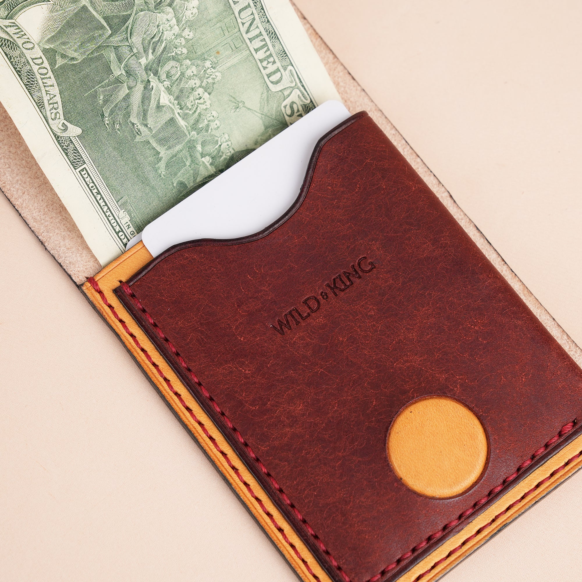 Orange Leather Snap Wallet Tea-Rex Design - Patina Finish