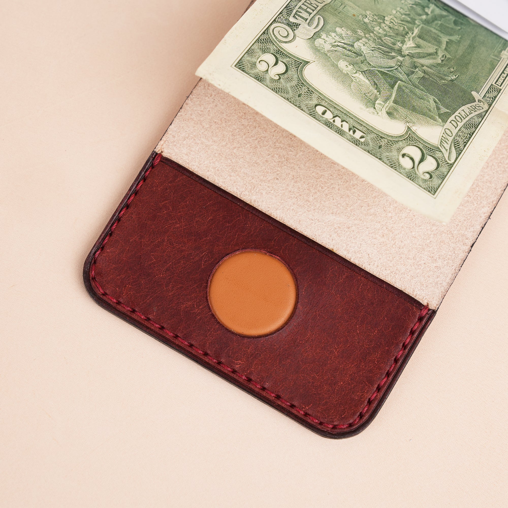 Orange Leather Snap Wallet Tea-Rex Design - Patina Finish