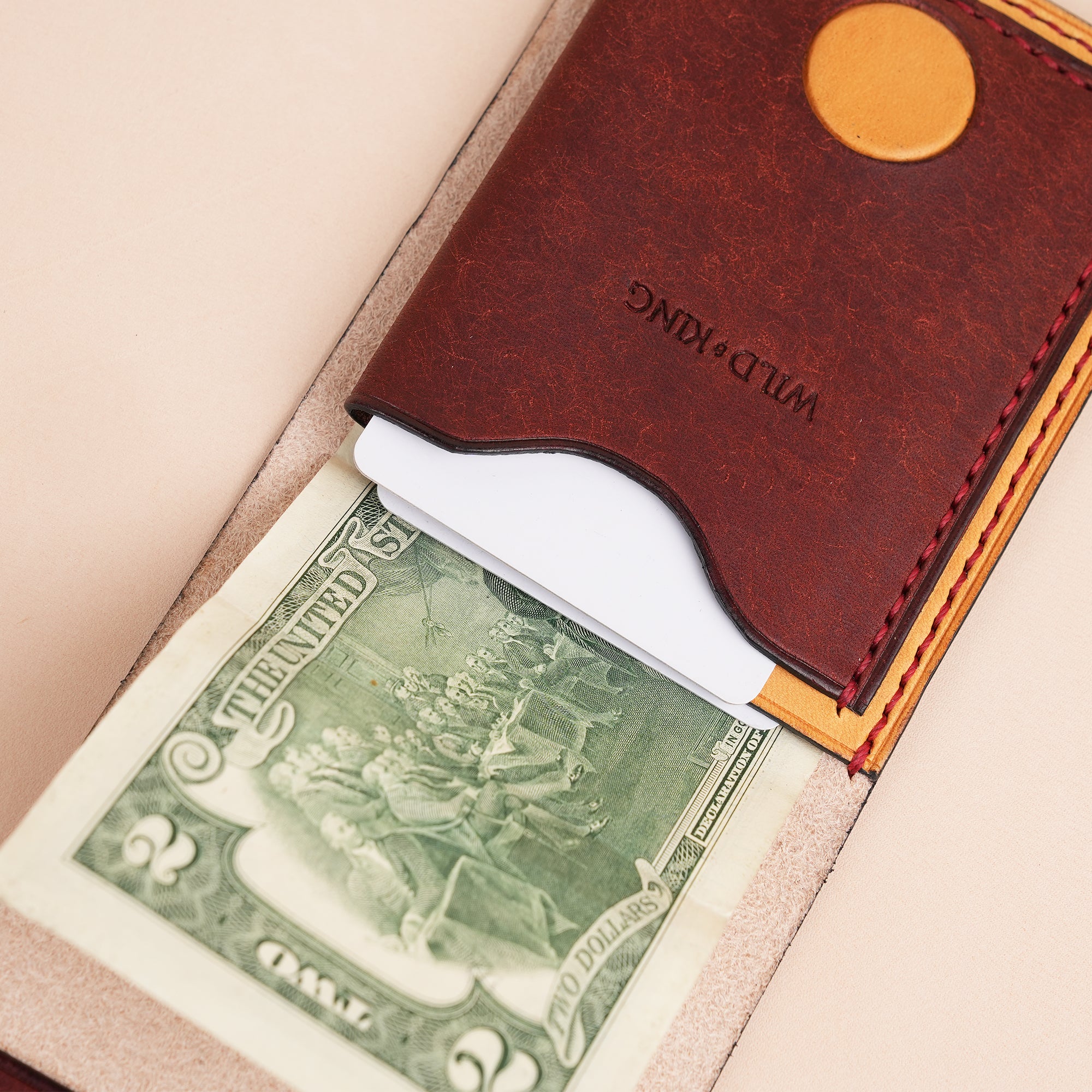 Orange Leather Snap Wallet Tea-Rex Design - Patina Finish