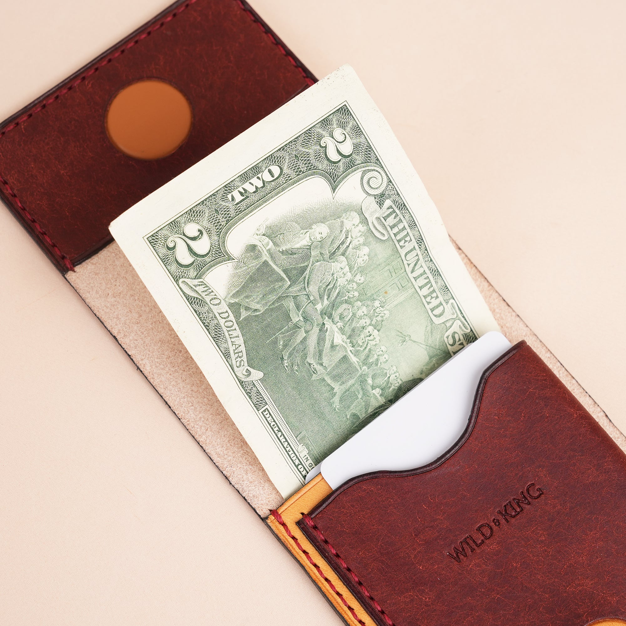 Orange Leather Snap Wallet Tea-Rex Design - Patina Finish