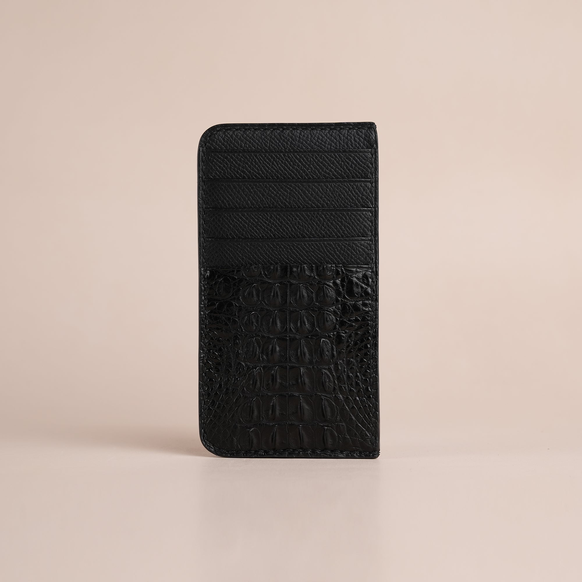 Black Double Hornback Leather Vertical Card Holder