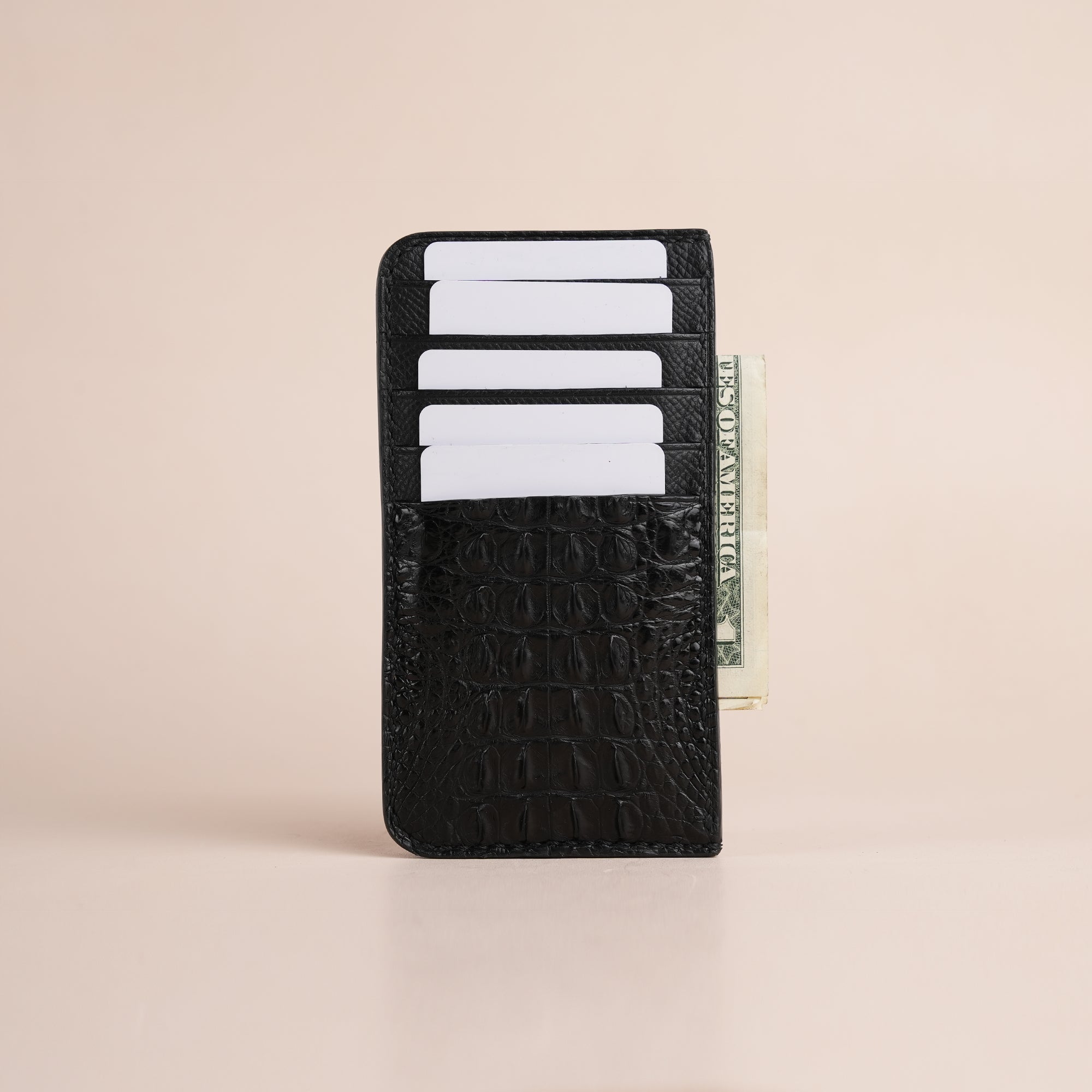Black Double Hornback Leather Vertical Card Holder