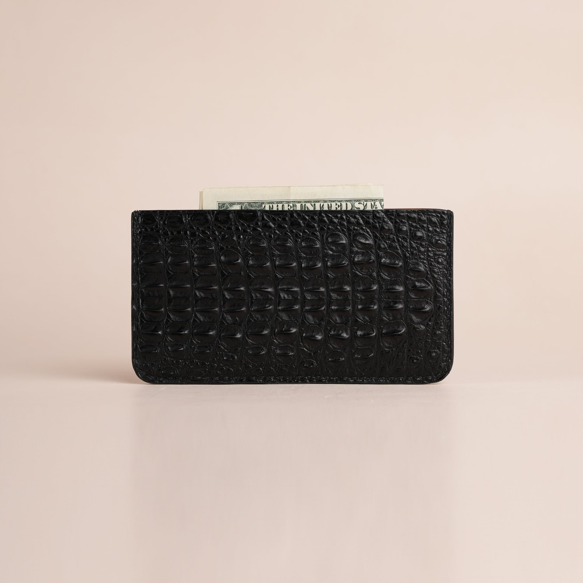 Black Double Hornback Leather Vertical Card Holder
