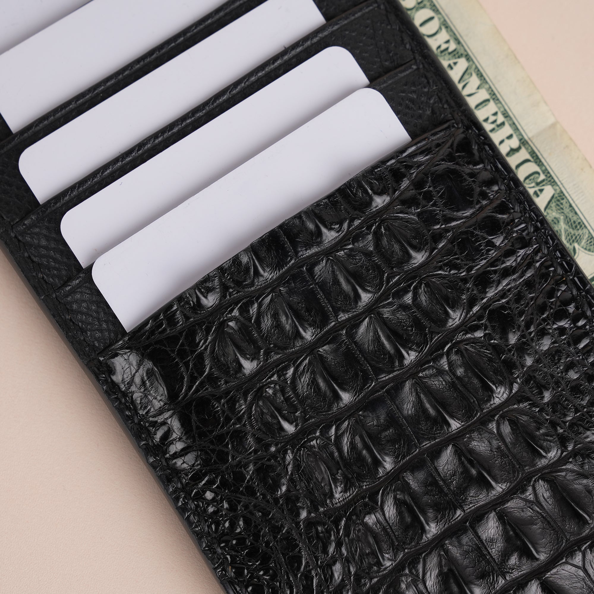 Black Double Hornback Leather Vertical Card Holder