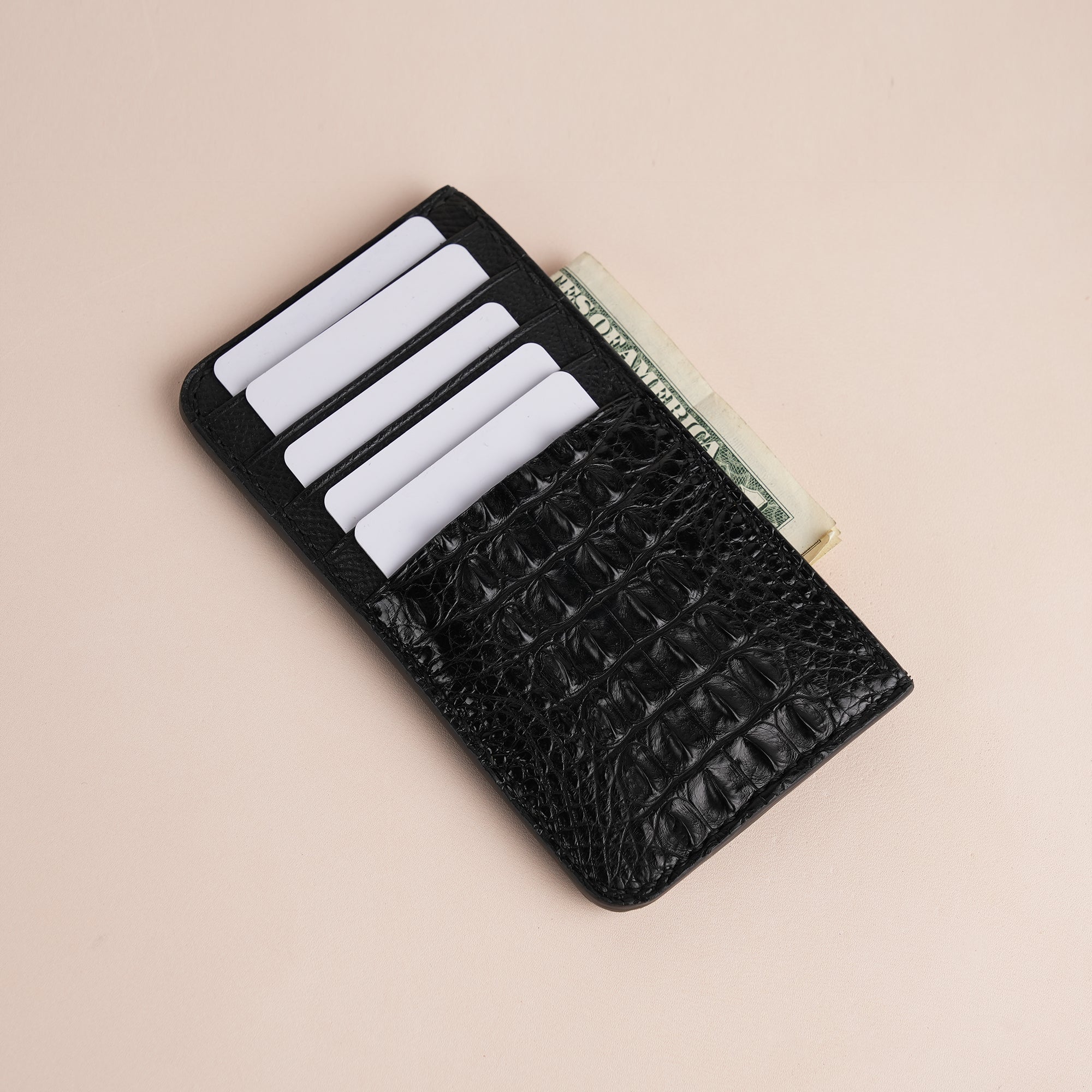 Black Double Hornback Leather Vertical Card Holder