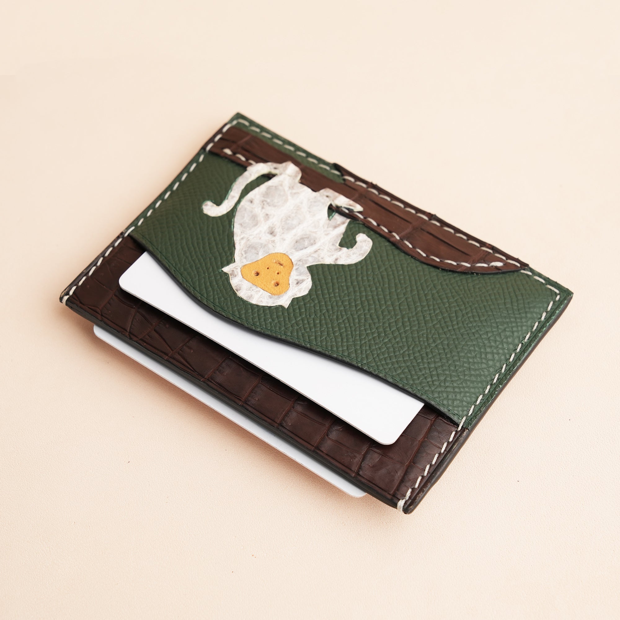 Epsom Leather mix Alligator Leather Card Holder - Stupid Monkey