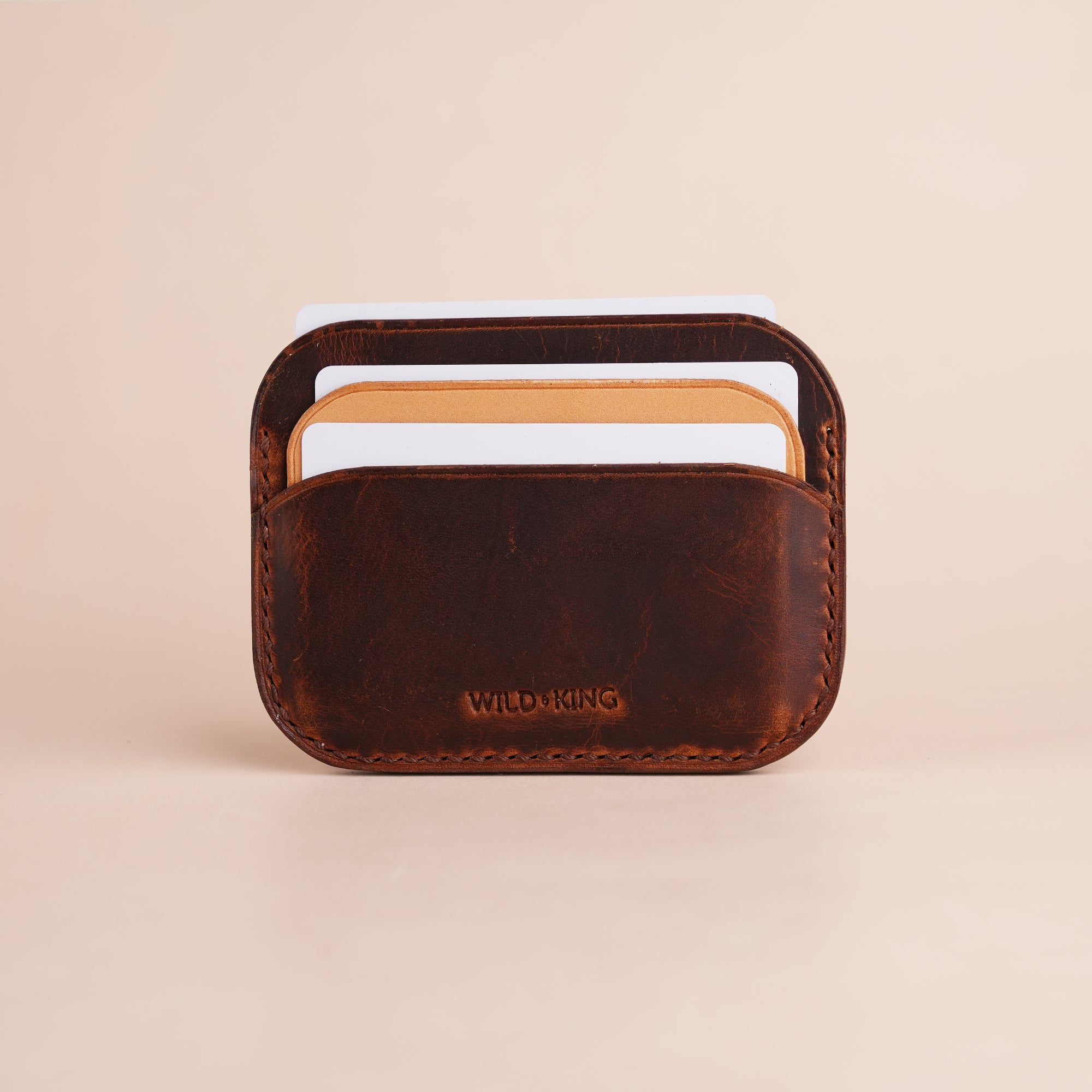 Minimalist Dark Brown Waxed Leather Card Holder - Seashell