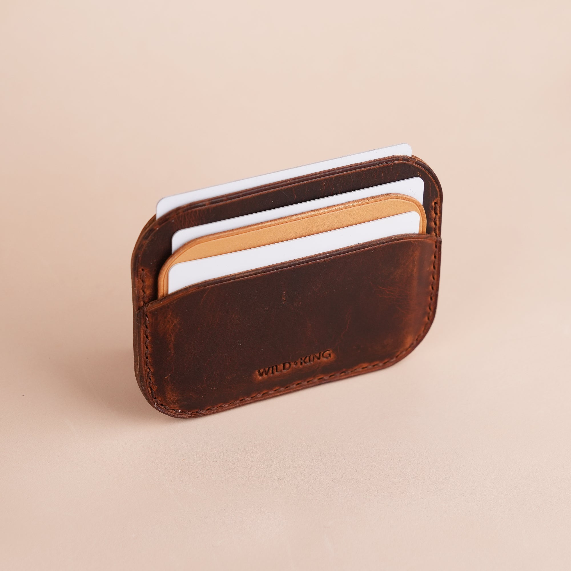 Minimalist Dark Brown Waxed Leather Card Holder - Seashell