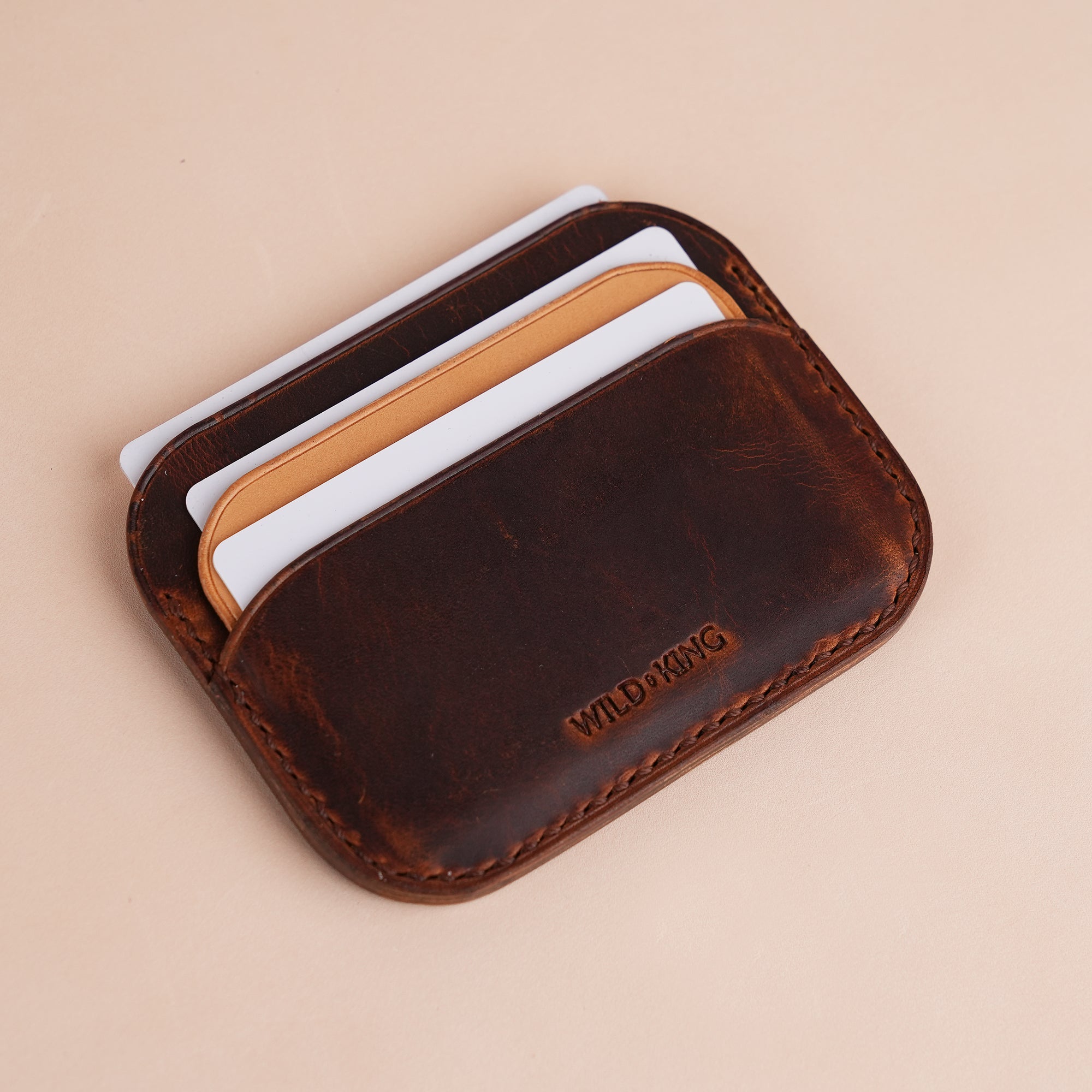 Minimalist Dark Brown Waxed Leather Card Holder - Seashell