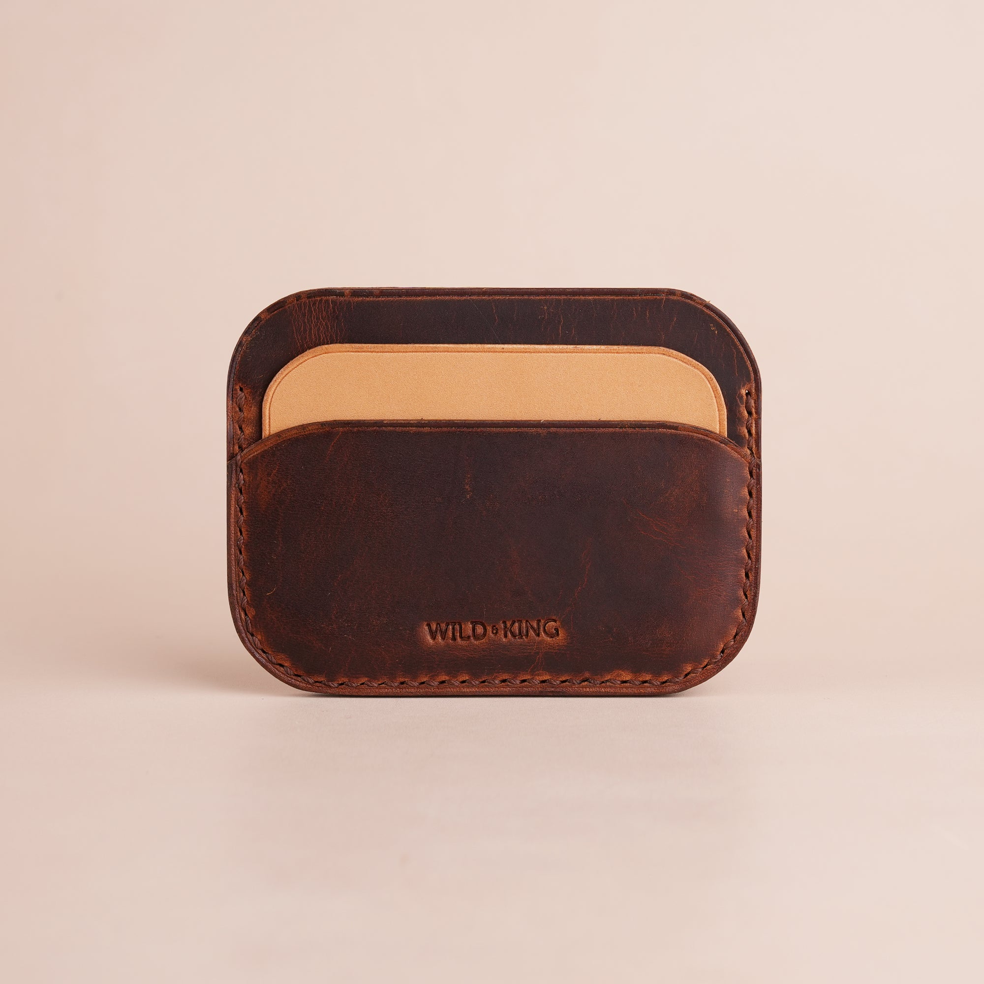 Minimalist Dark Brown Waxed Leather Card Holder - Seashell