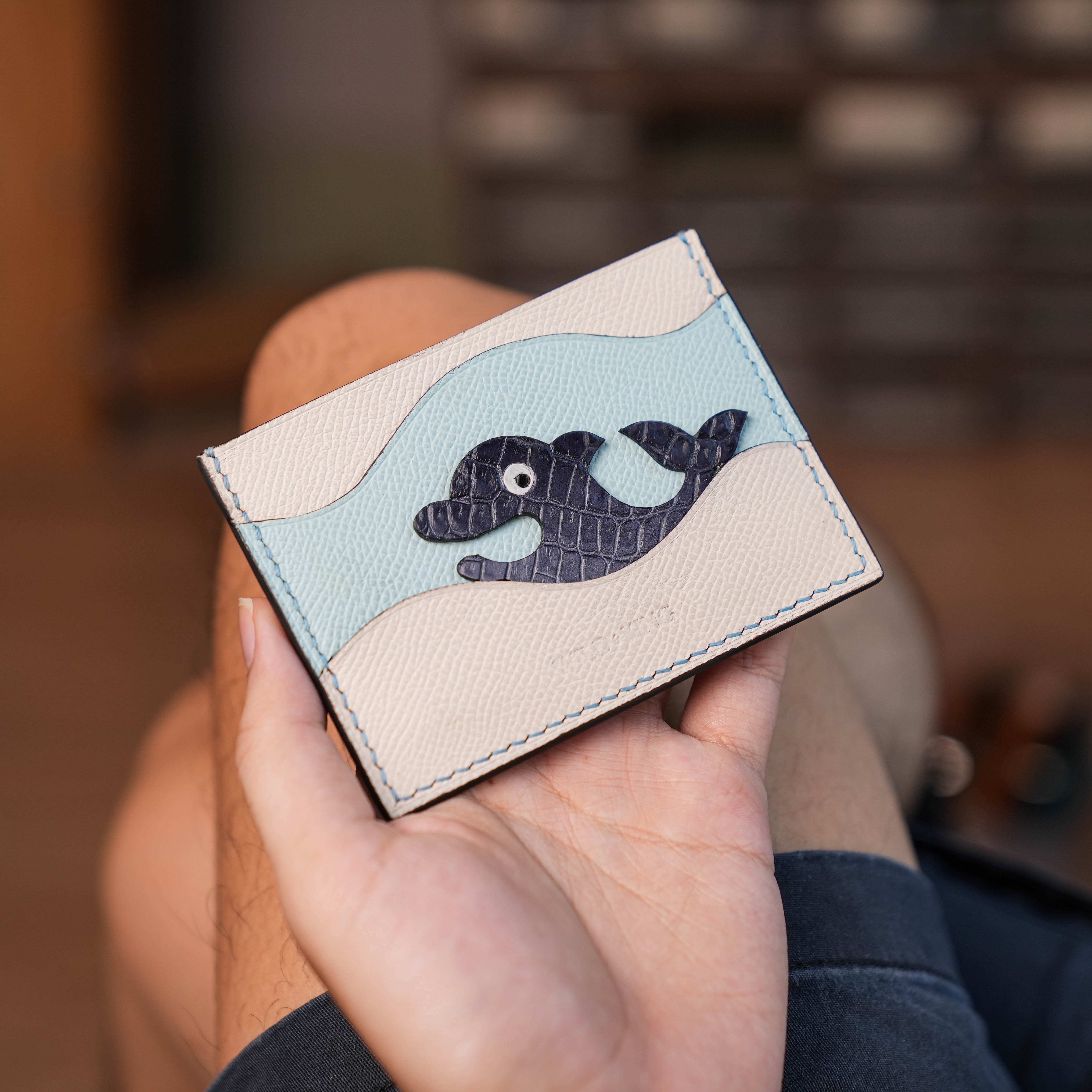 White Epsom Leather Card Holder - Stupid Dolphin