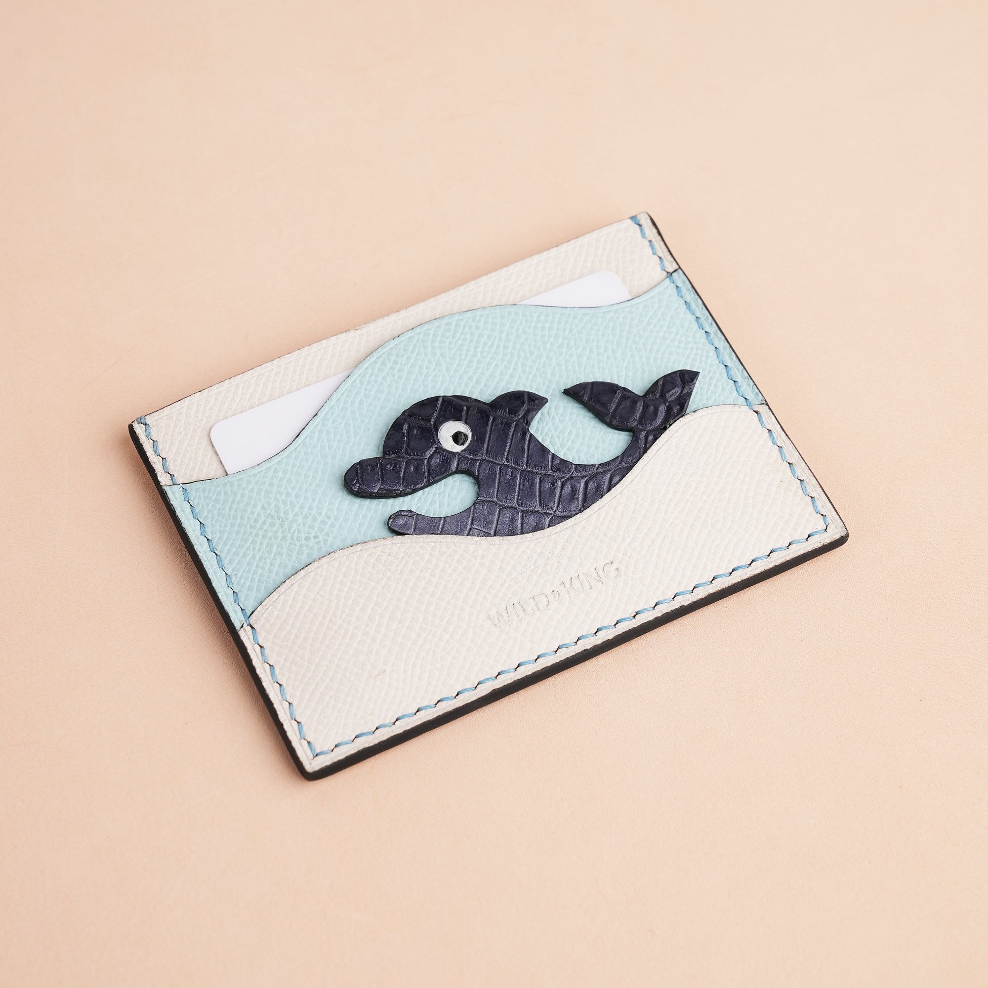 White Epsom Leather Card Holder - Stupid Dolphin