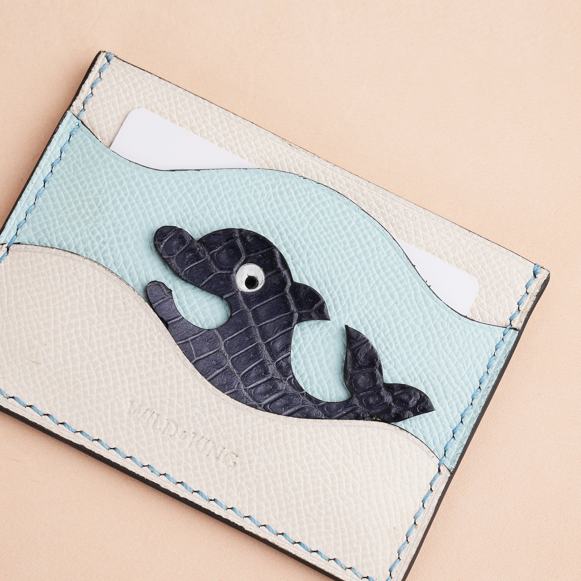 White Epsom Leather Card Holder - Stupid Dolphin