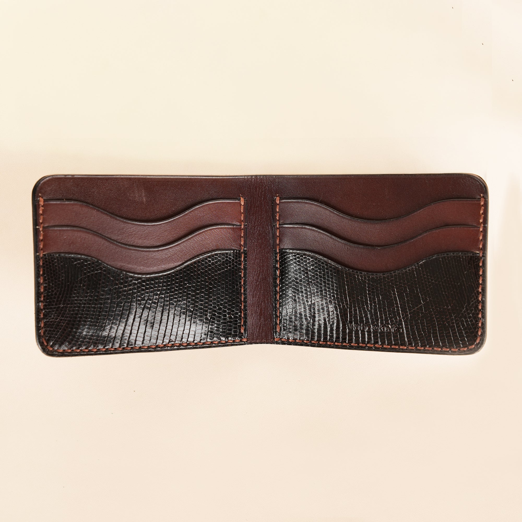 Brown Lizard Leather Wing Bifold Wallet