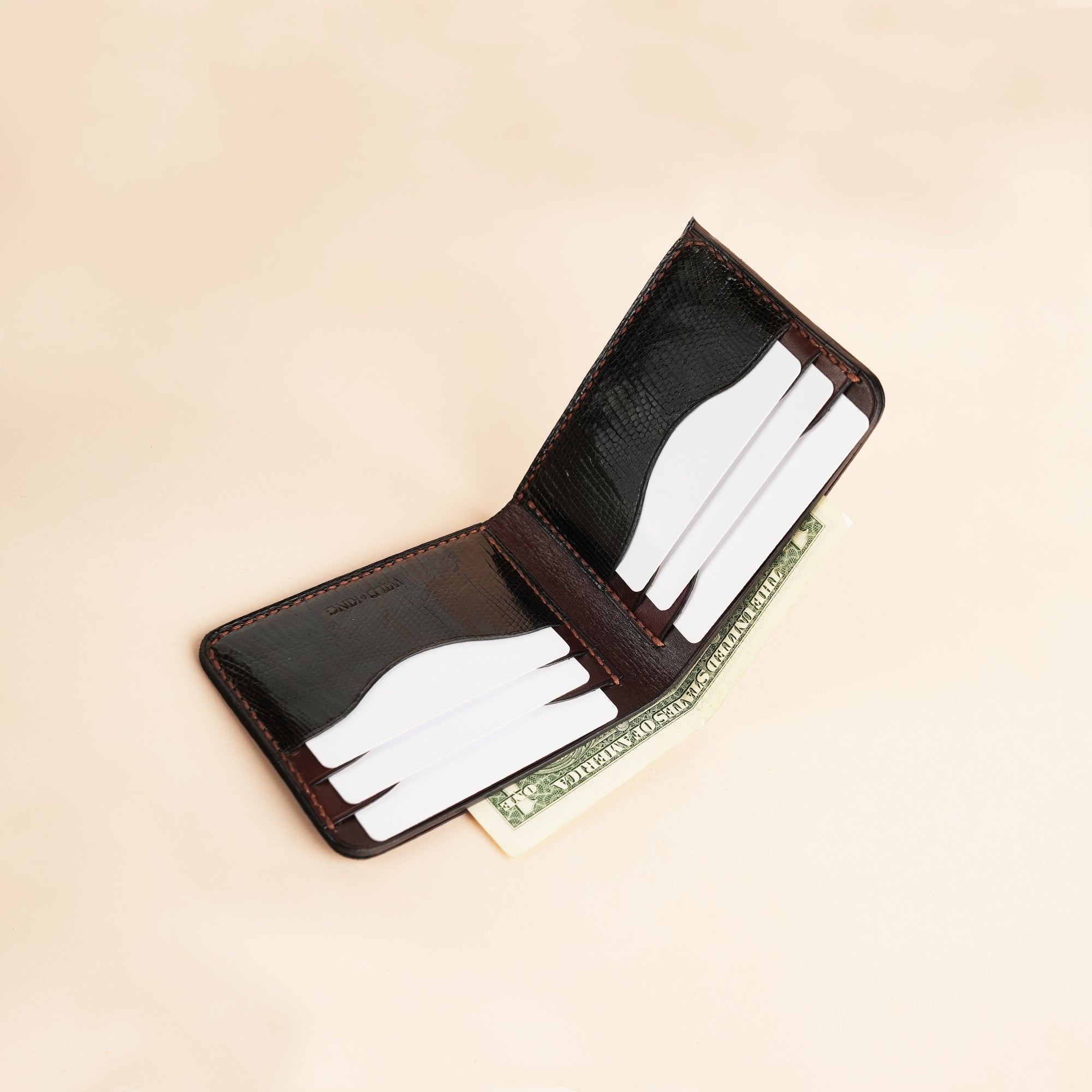Brown Lizard Leather Wing Bifold Wallet