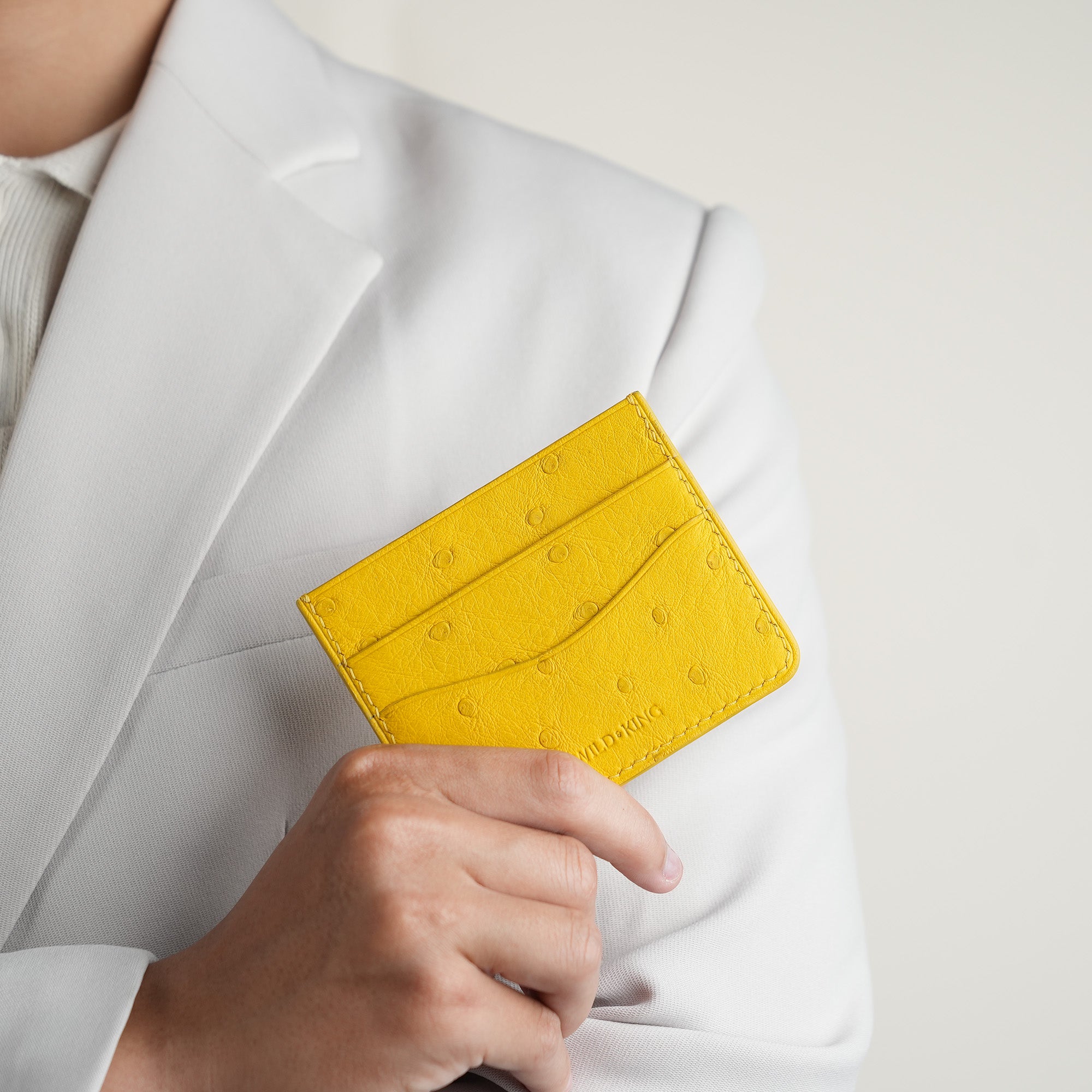 Yellow Ostrich Leather Card Holder