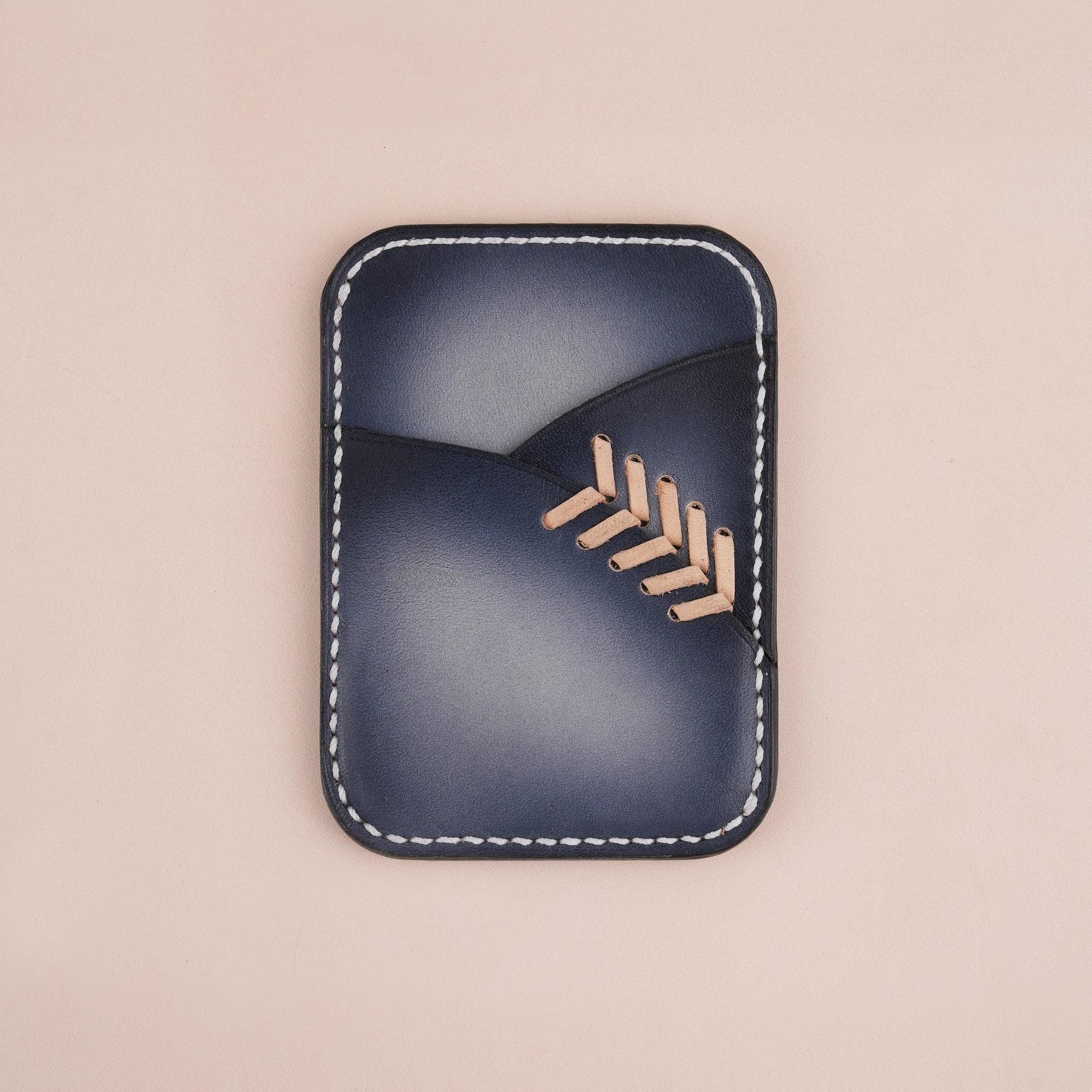 Minimalist Black Leather Card Holder - Baseball Glove Minimalist Black Leather Card Holder - Baseball Glove