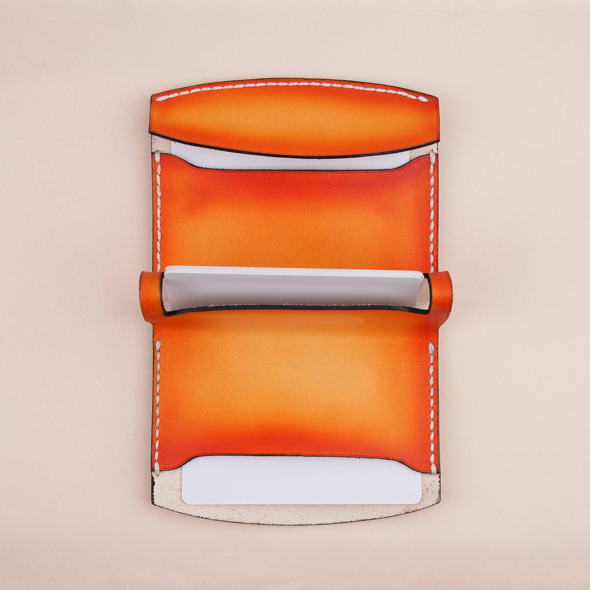 Patina Orange Card Pouch Leather Wallet Small - WildandKing