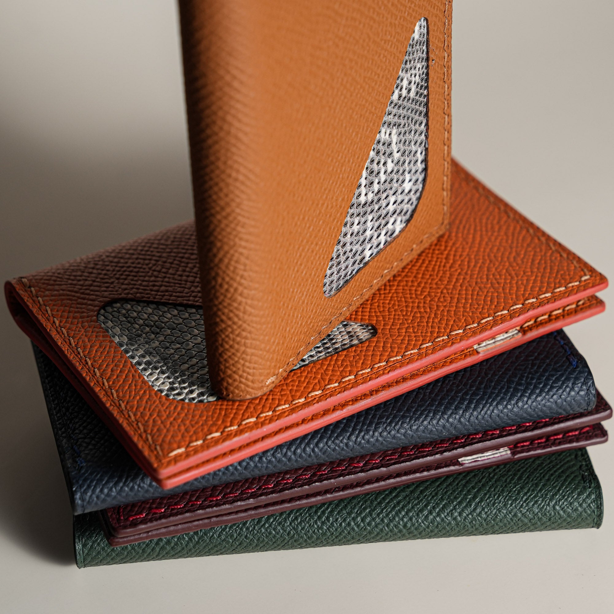 Epsom mix Lizard Leather Bifold Wallet - Natural Pattern