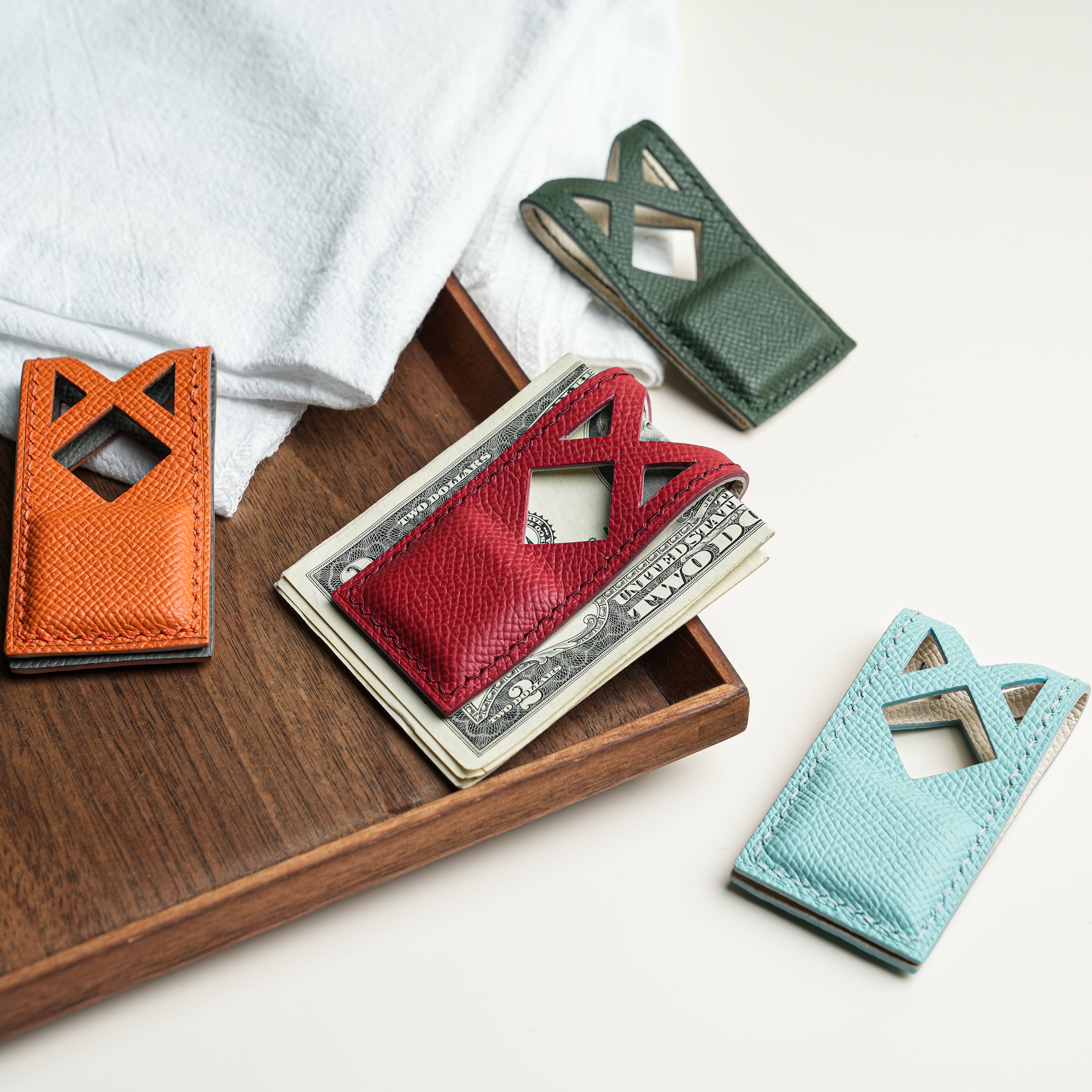 Geometric Epsom Leather Money Clip - Square Shape