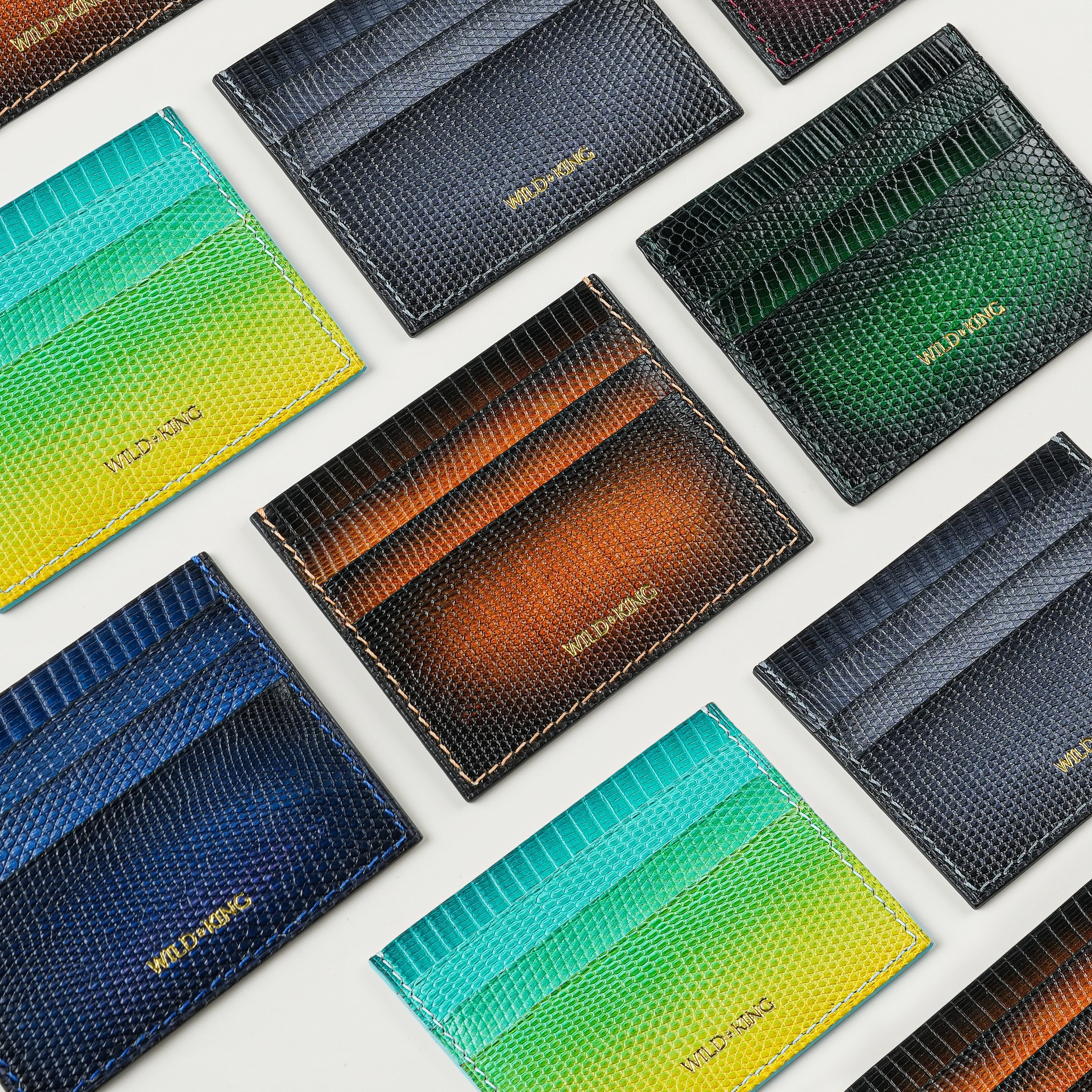 Lizard Leather Card Holder - Patina Finish